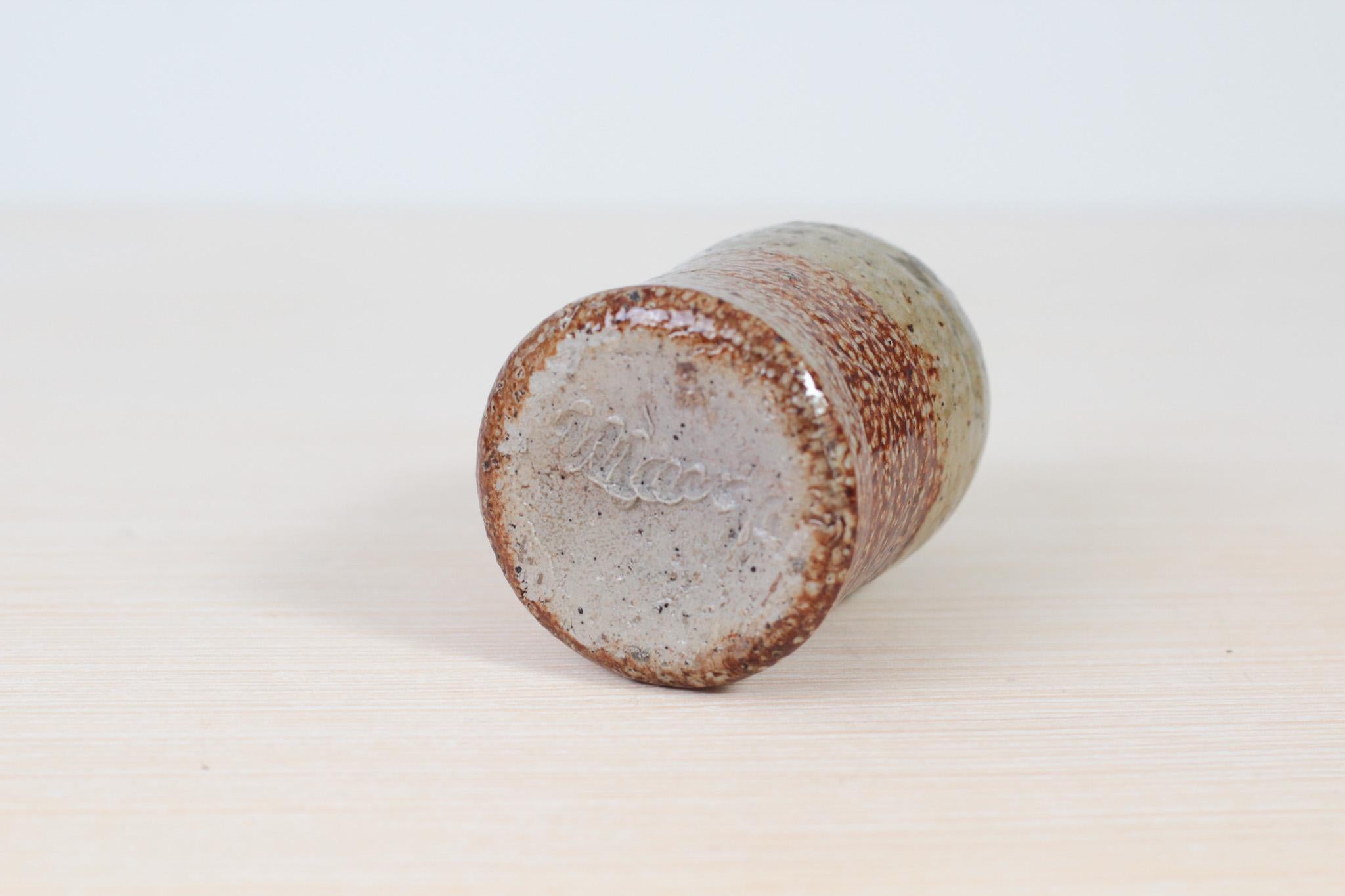 Vintage Studio Pottery Speckled Stoneware Small Bud Vase, Signed by Maker