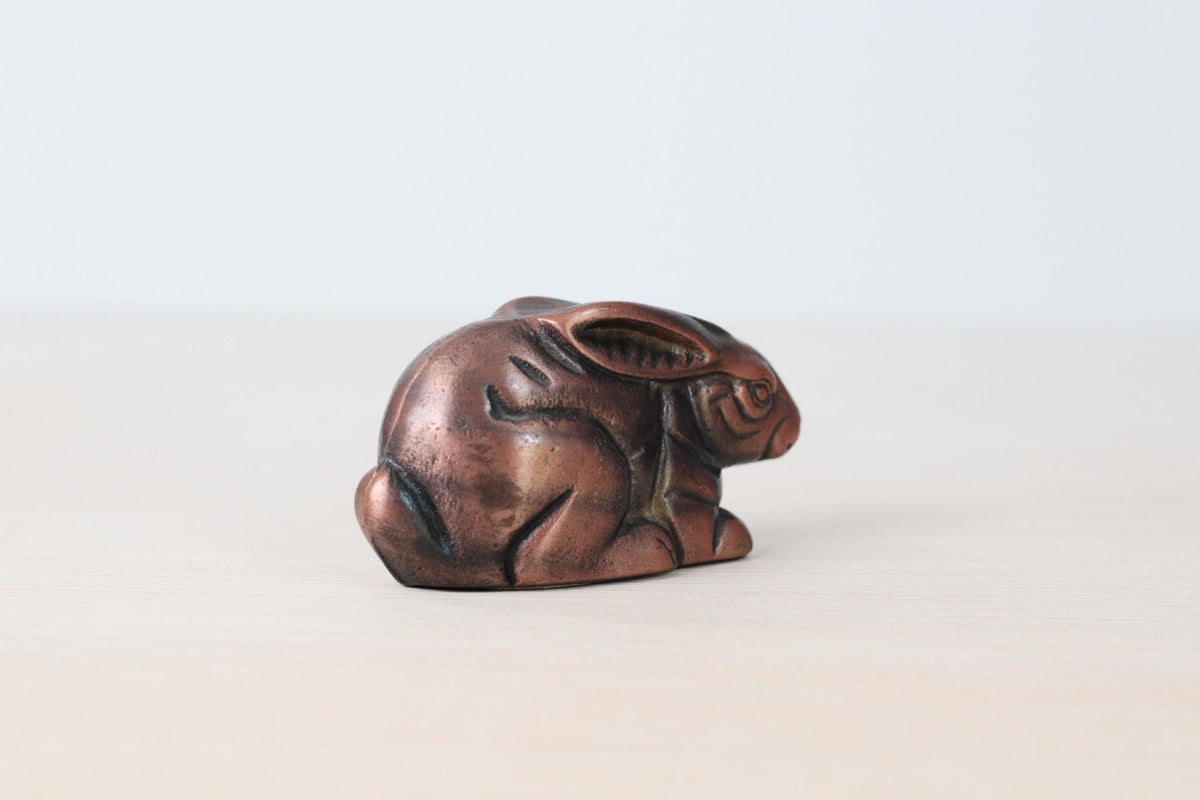 Vintage Copper-Tone Cast Metal Bunny Rabbit Figurine