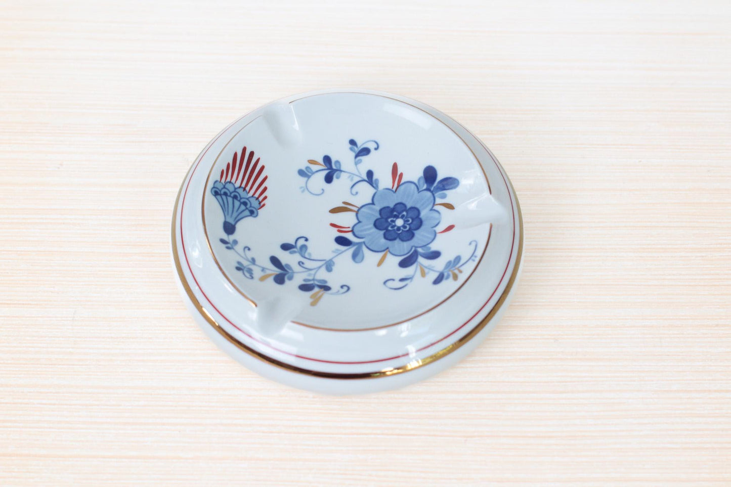 Vintage West German Porcelain Ashtray with Echt Kobalt Blue Floral Motifs