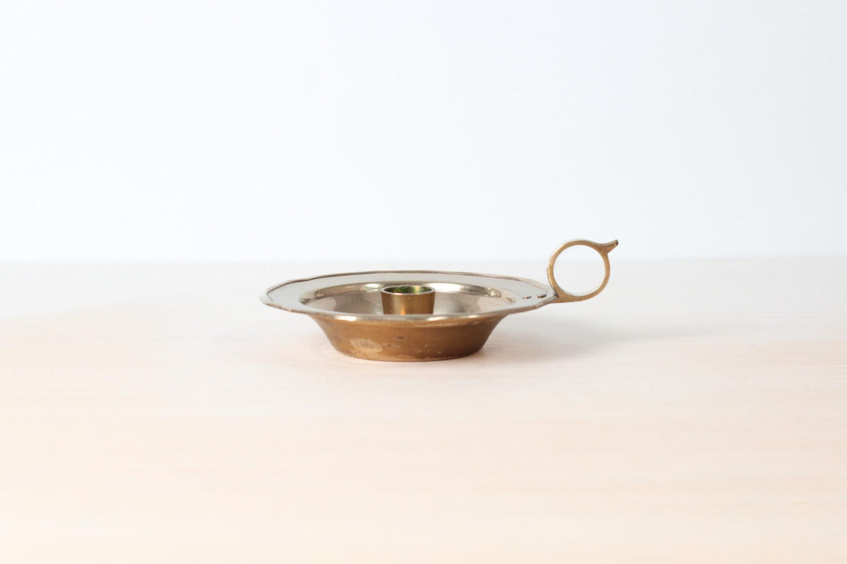 Vintage Brass Chamberstick Candle Holder with Scalloped Rim