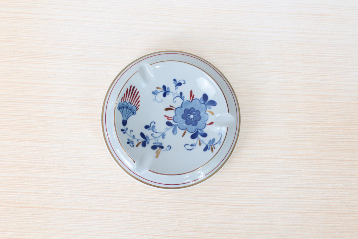 Vintage West German Porcelain Ashtray with Echt Kobalt Blue Floral Motifs