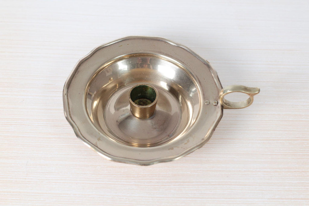 Vintage Brass Chamberstick Candle Holder with Scalloped Rim