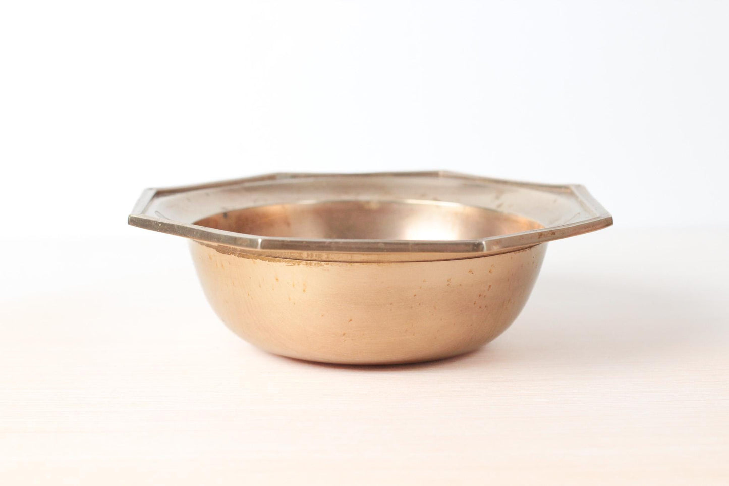 Vintage Solid Brass Bowl with Octagonal Rim | Mid-Century Catchall & Display