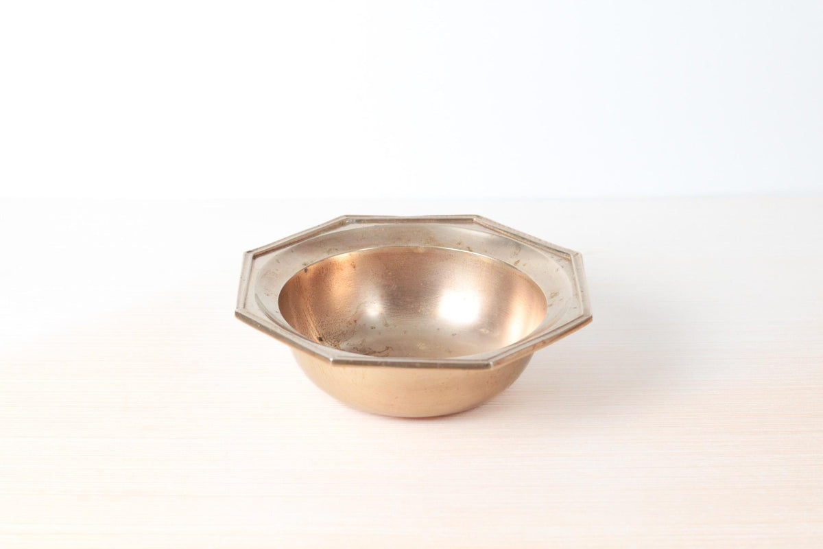 Vintage Solid Brass Bowl with Octagonal Rim | Mid-Century Catchall & Display