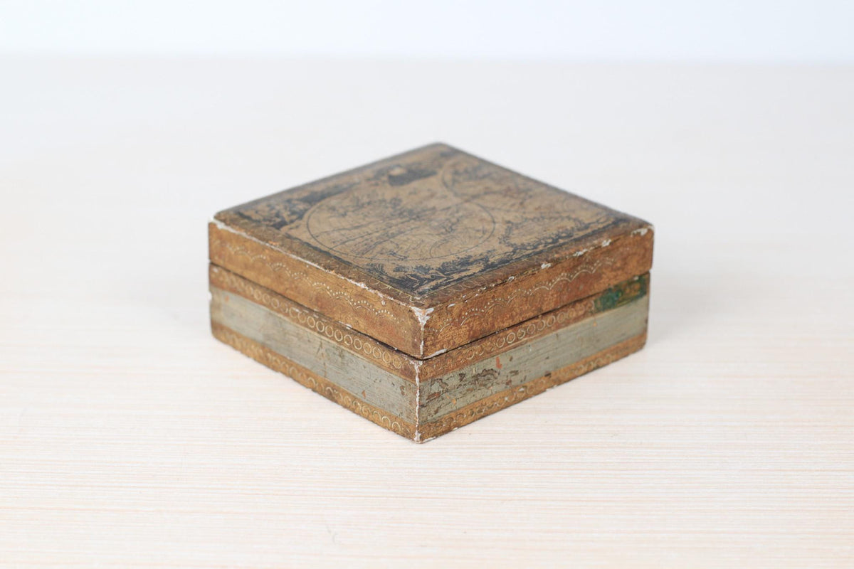 Vintage Italian Florentine Gilded Box with Antique World Map Motif