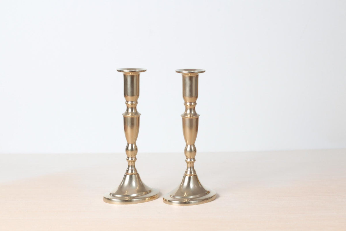 Vintage Danish Brass Candlestick Holders | Mid-Century Scandinavian
