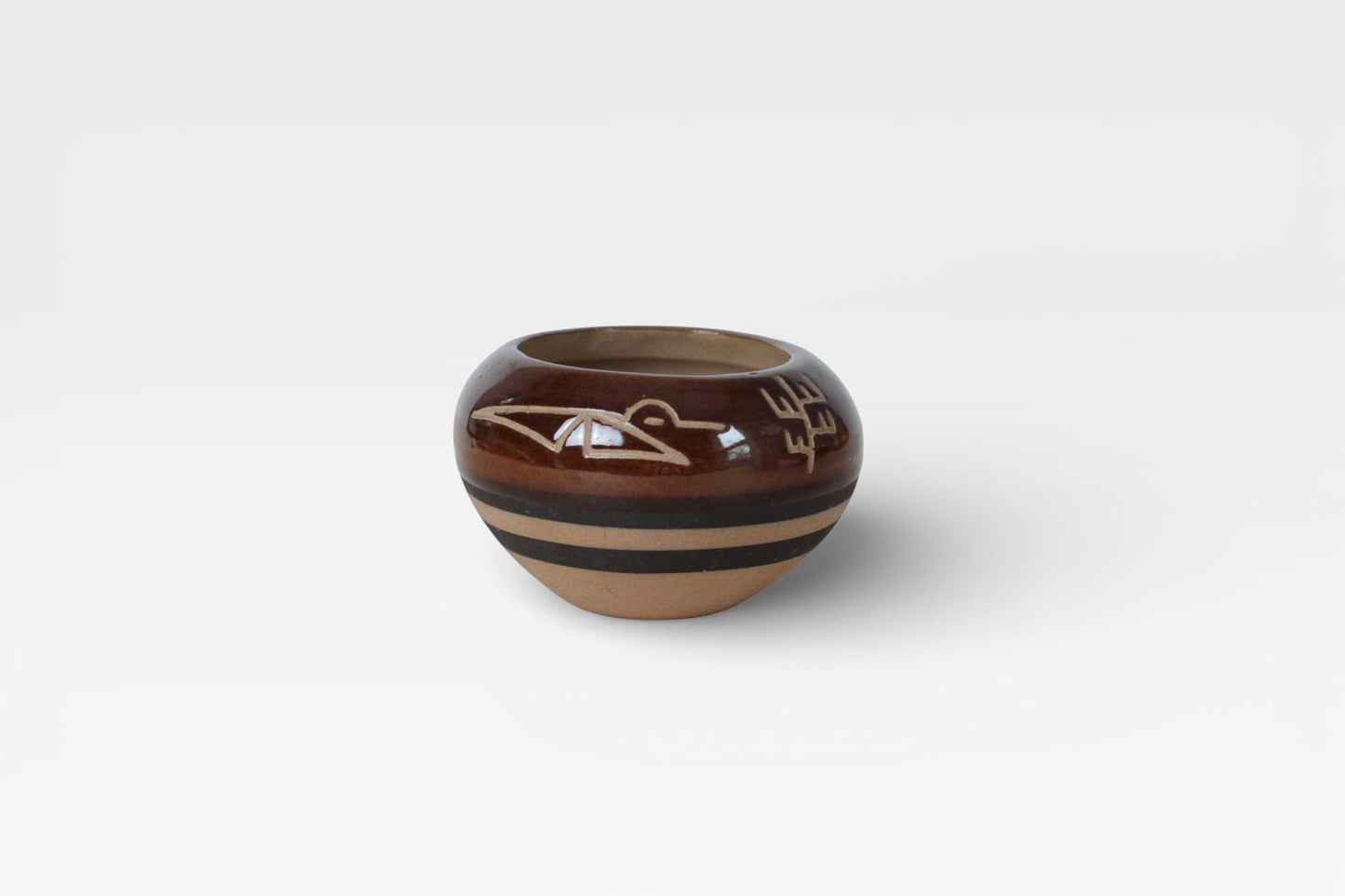 Vintage Handmade Saguaro Stoneware Bowl with Bird Motif | Southwestern Folk Art