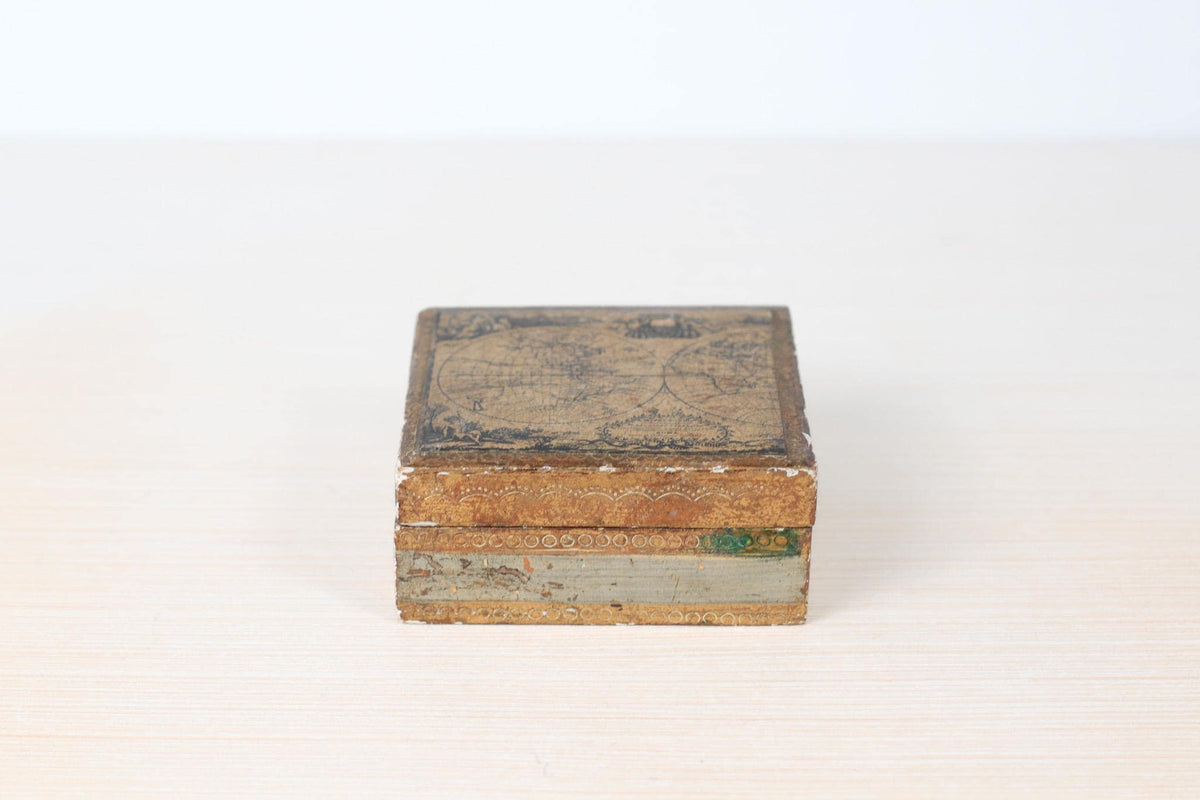 Vintage Italian Florentine Gilded Box with Antique World Map Motif