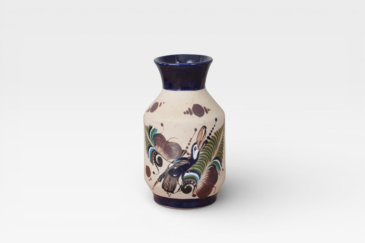 Vintage Hand-Painted Mexican Stoneware Vase with Toucan Motif | Latin American Folk Art