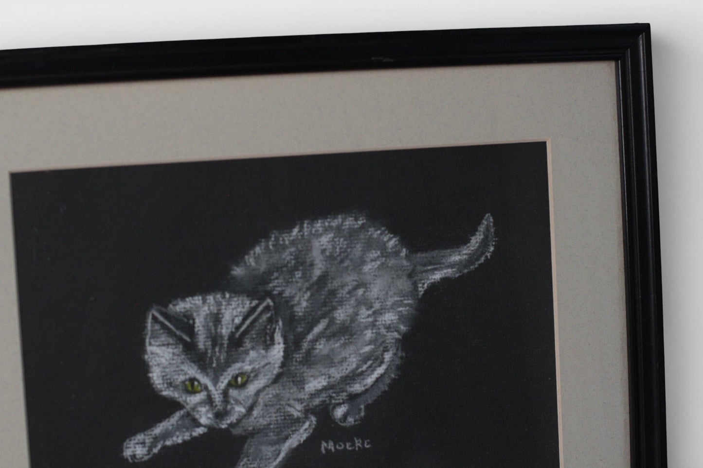 Vintage Framed Pastel Cat Drawing | Signed by Artist