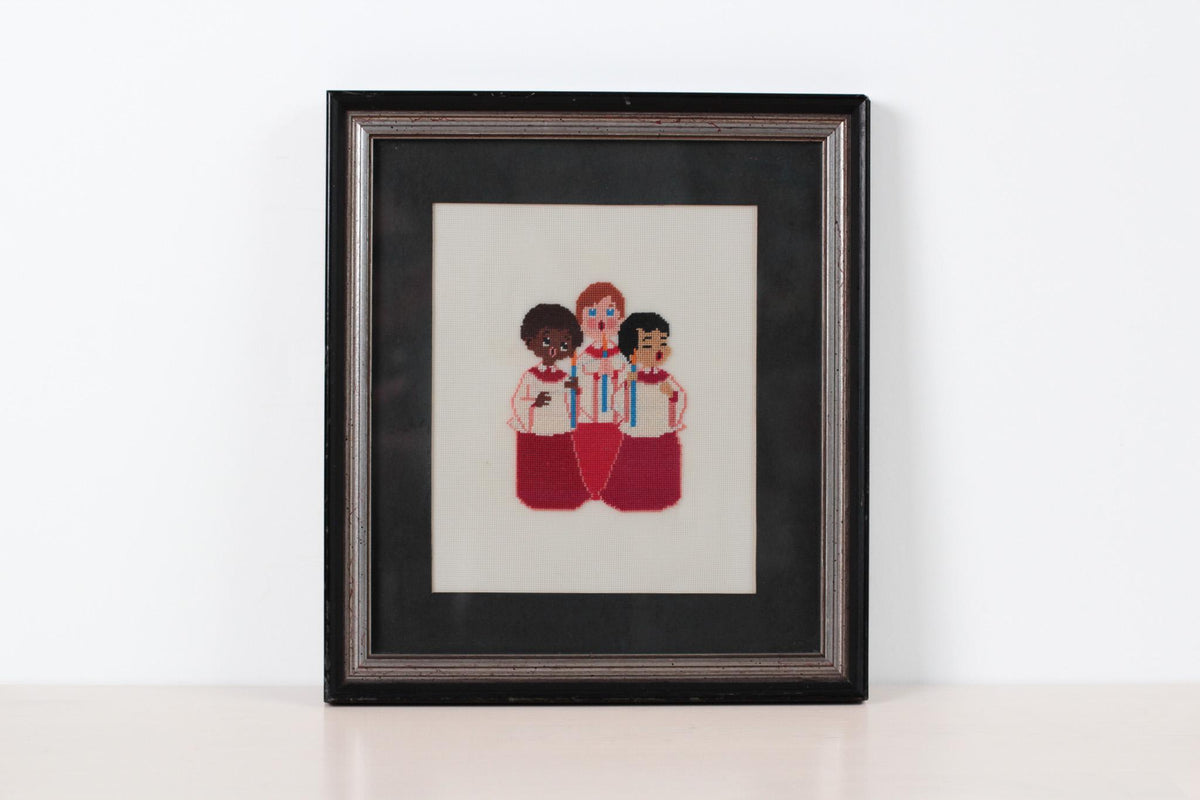Vintage Framed Needlepoint of Church Choir Children