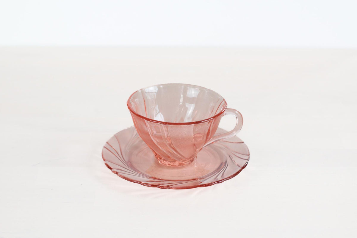 Vintage Vereco France Pink Glass Tea Cup and Saucer | Mid-Century French Glassware