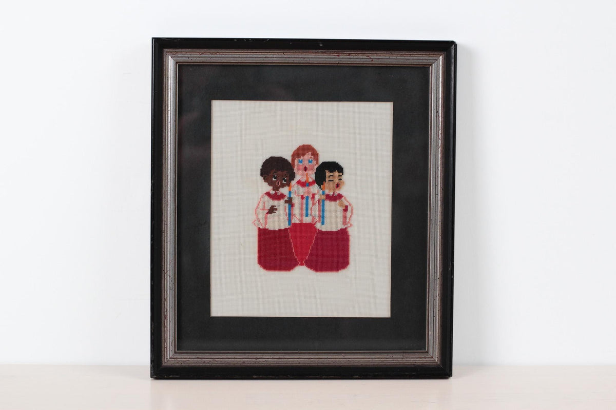 Vintage Framed Needlepoint of Church Choir Children