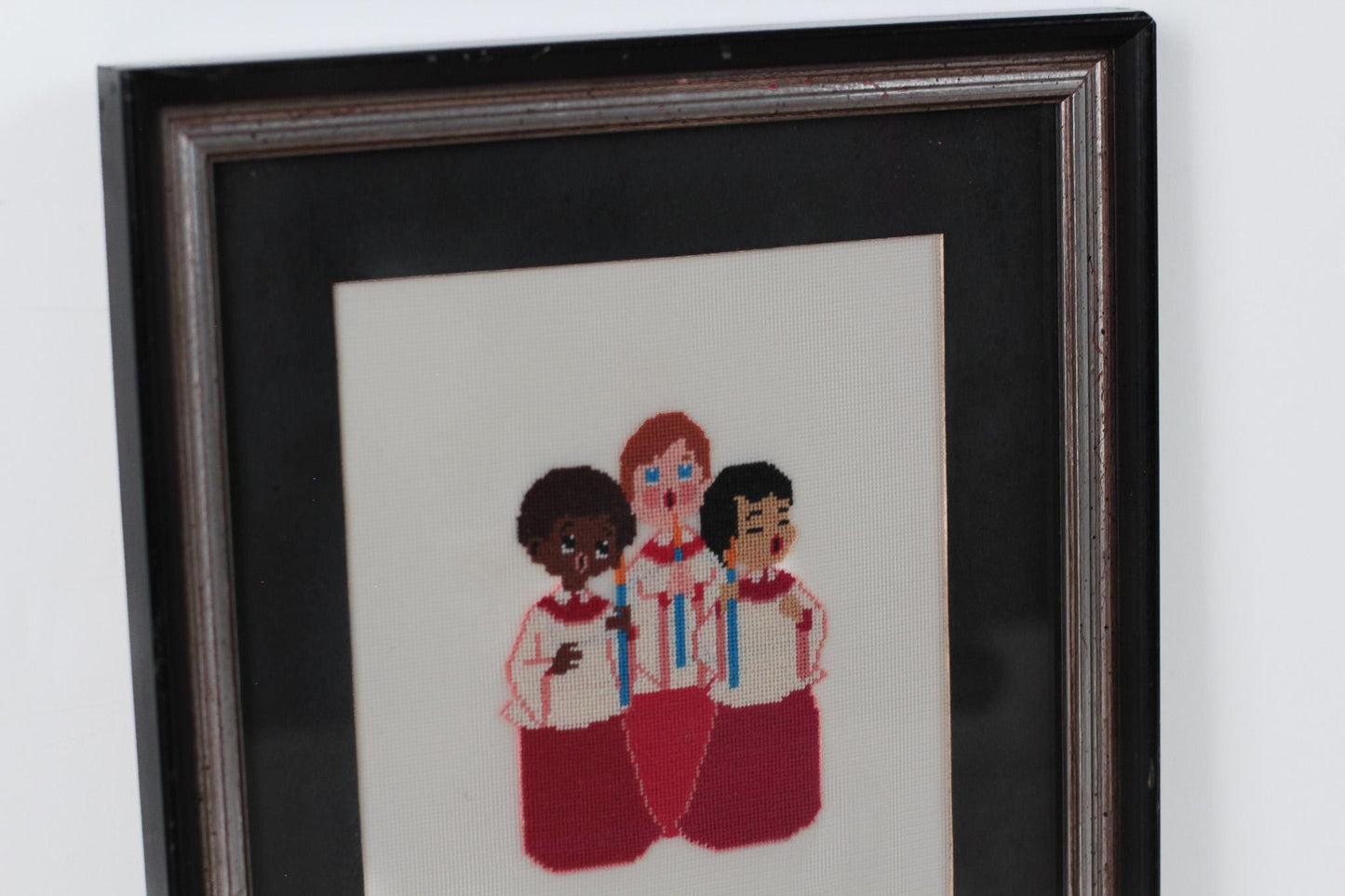 Vintage Framed Needlepoint of Church Choir Children
