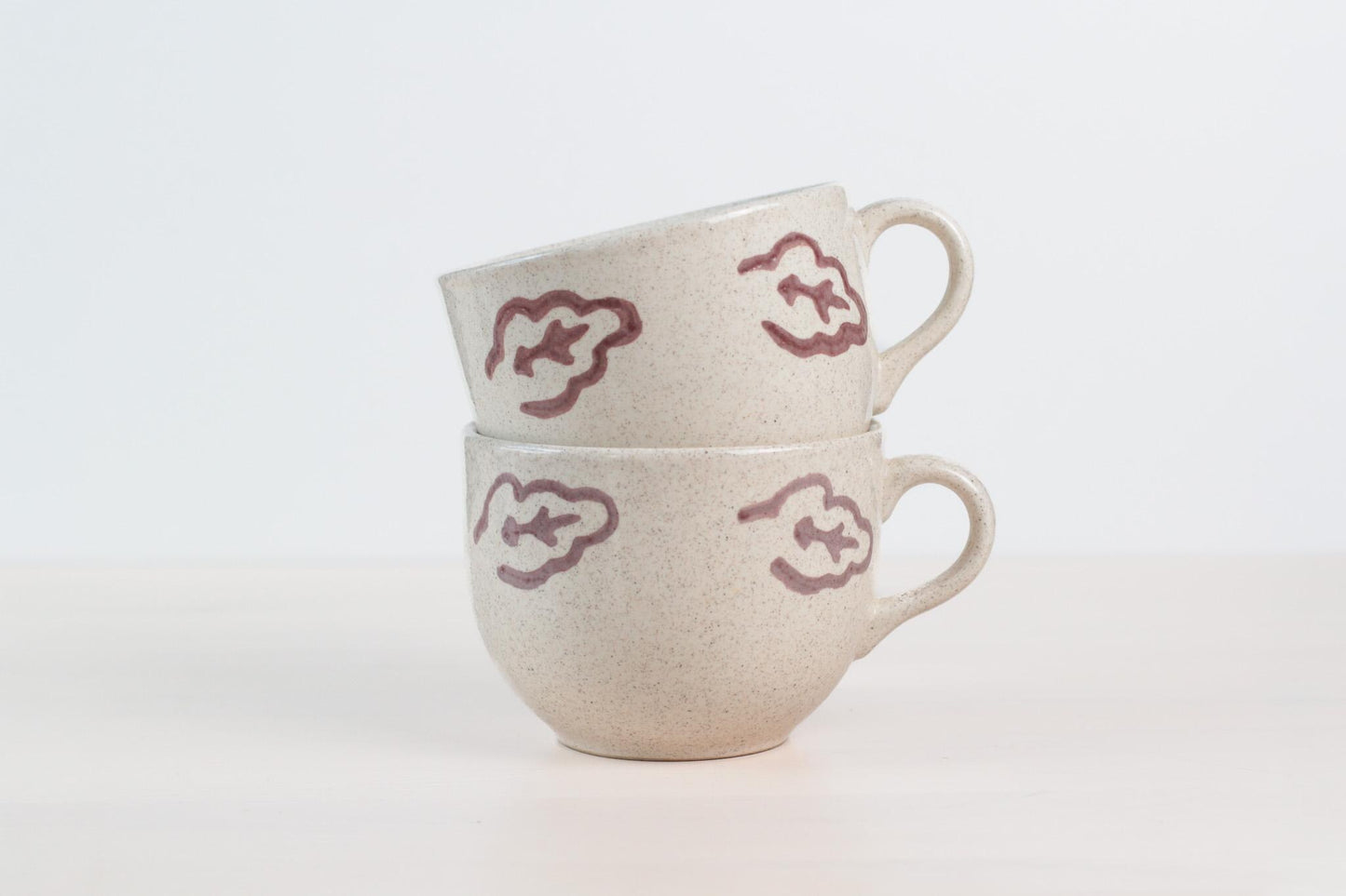 Vintage Italian Ceramic Mugs or Soup Bowls with Hand-Painted Leaf Motif
