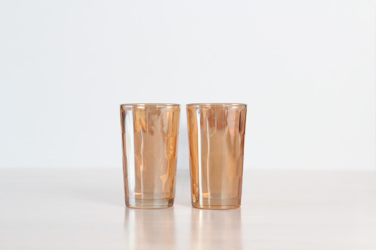 Vintage Marigold Carnival Glass Tumblers | Iridescent Pressed Glass