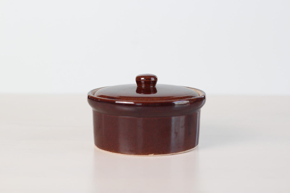 Vintage Brown Stoneware Crock with Lid, Made in Japan