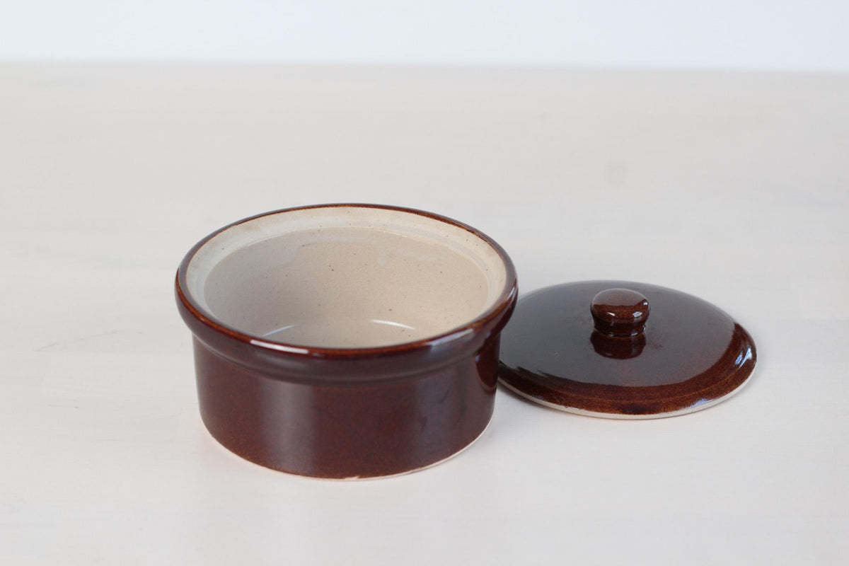 Vintage Brown Stoneware Crock with Lid, Made in Japan