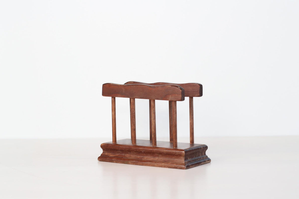 Vintage Wooden Tabletop Napkin Holder with Scalloped Edge