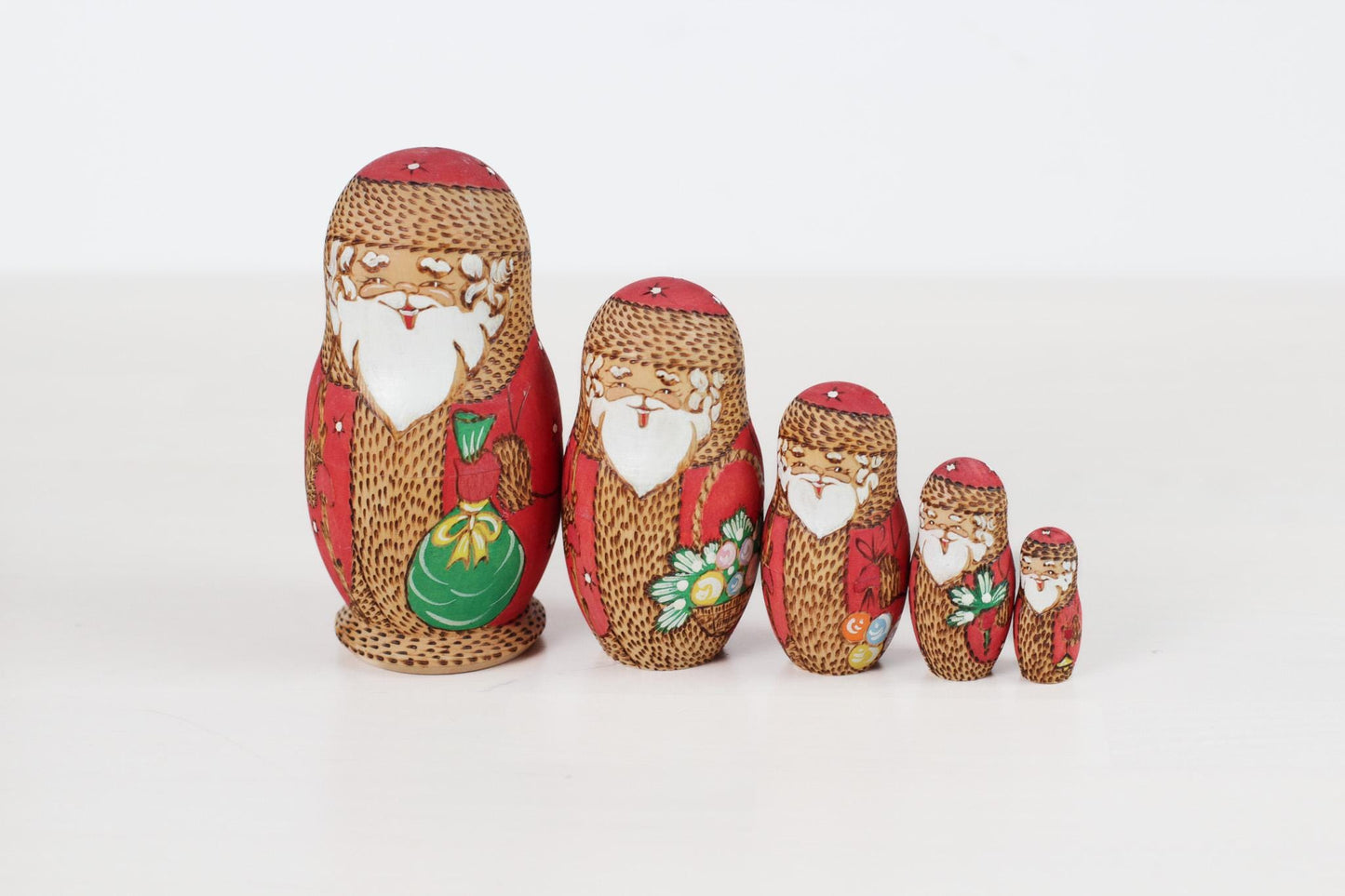 Vintage Santa Matryoshka Nesting Dolls | Russian Christmas Folk Art