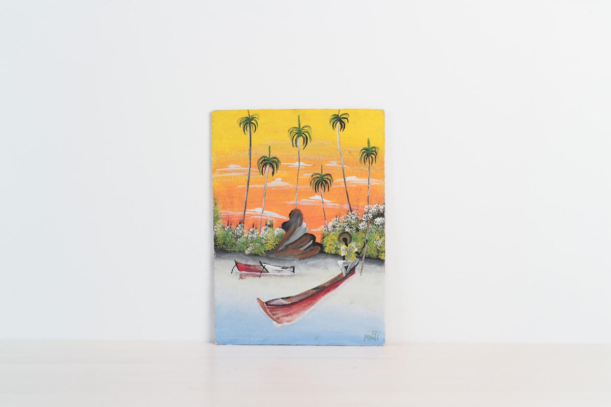 Vintage Haitian Folk Art Painting on Board | Caribbean Wall Art