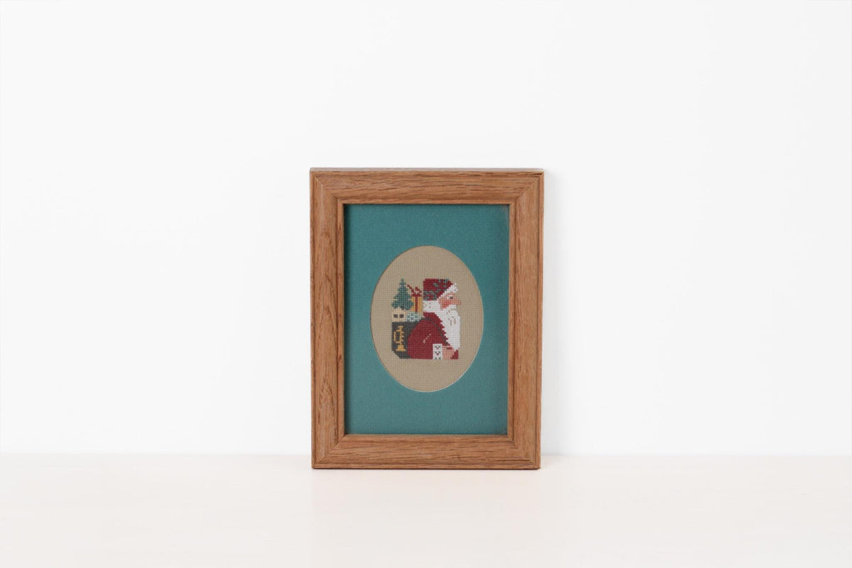 Vintage Framed Santa Needlepoint | Christmas Wall Art
