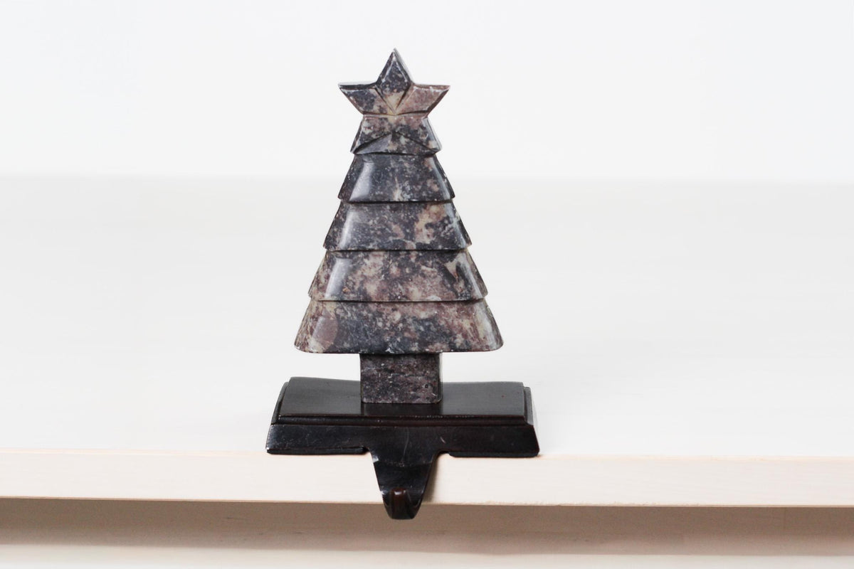 Vintage Carved Soapstone Christmas Tree Stocking Holder