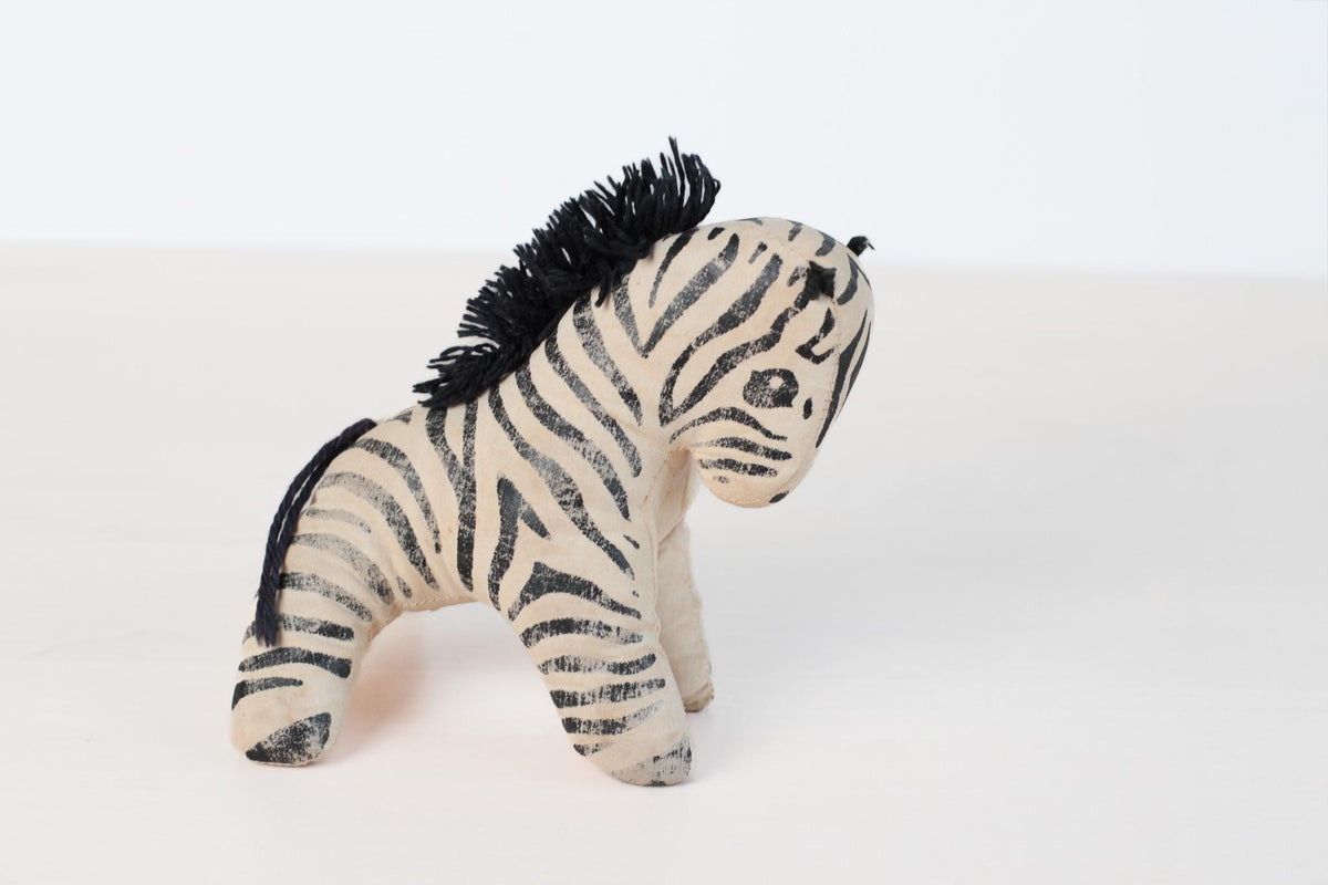 Vintage Stuffed Zebra | Mid-Century Plush Toy