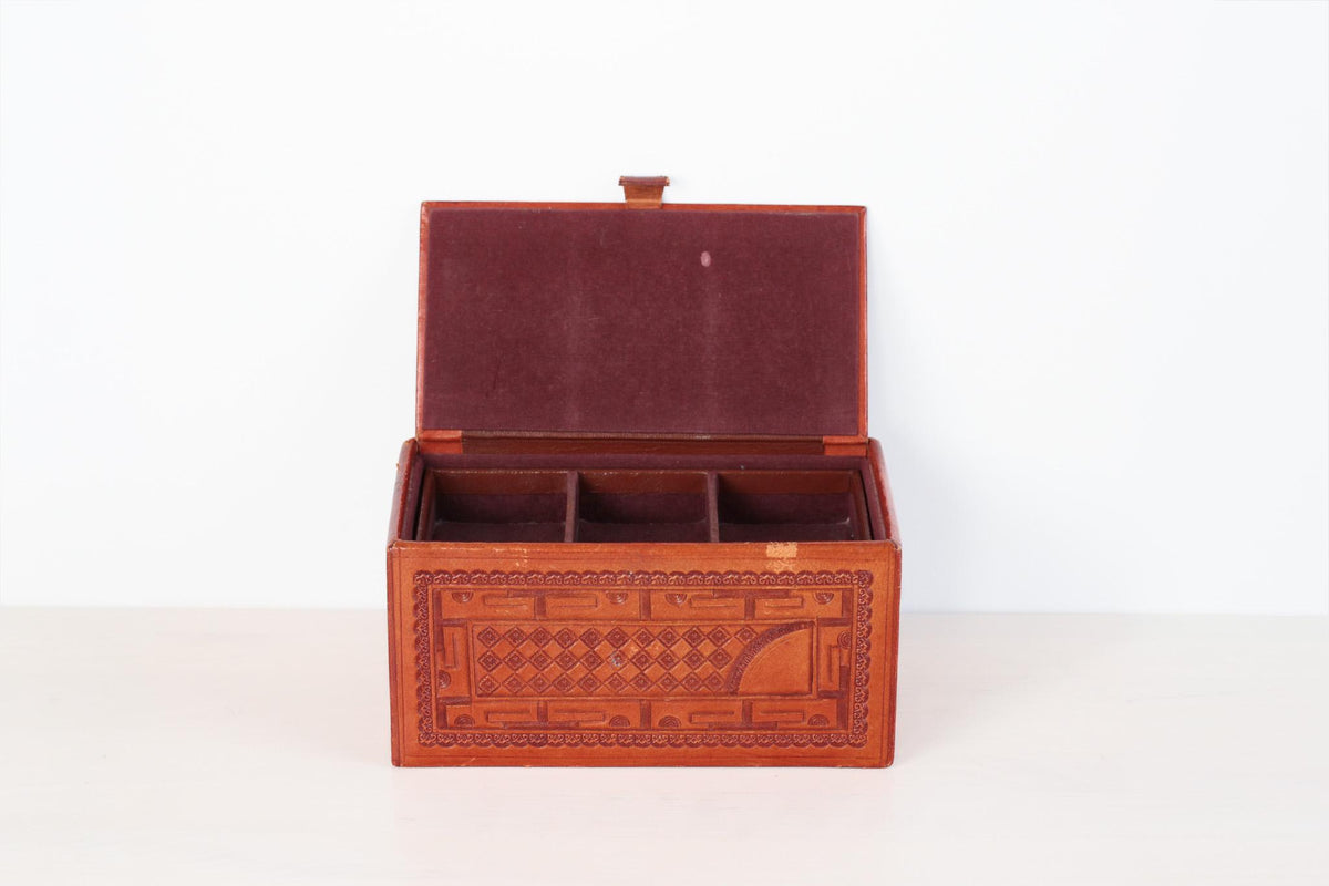 Vintage Mexican Hand Tooled Leather Box