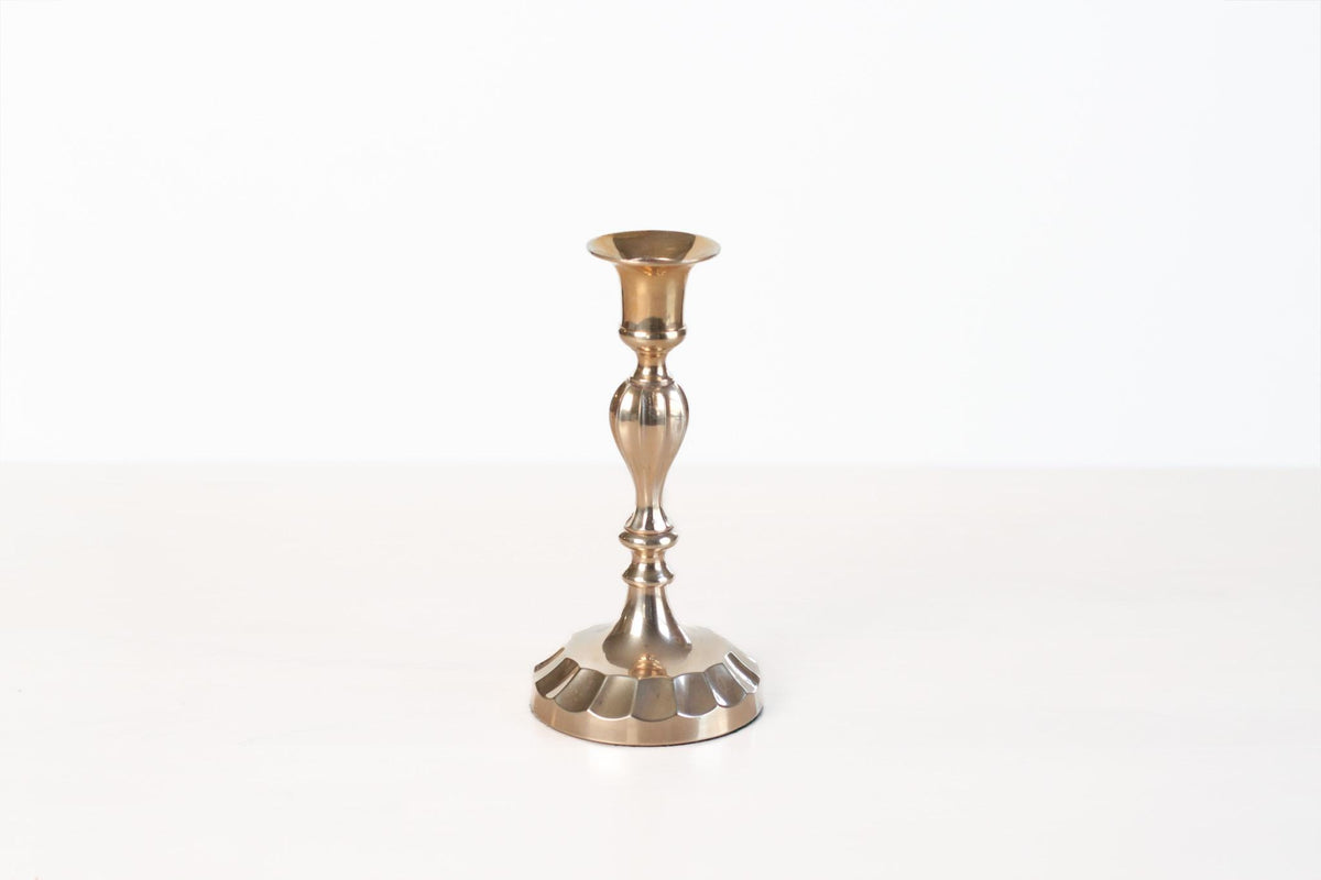 Vintage Brass Candlestick with Fluted Scalloped Base