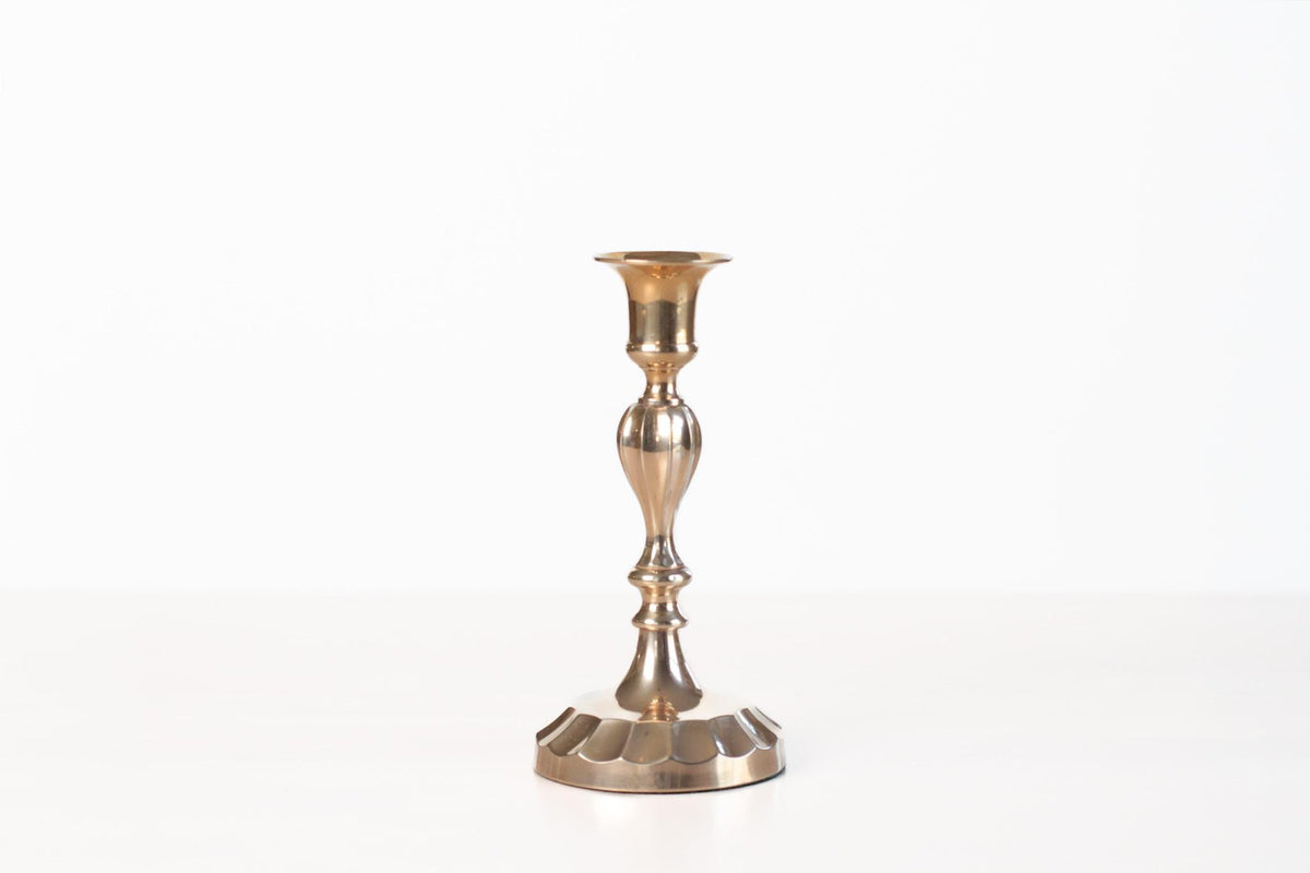 Vintage Brass Candlestick with Fluted Scalloped Base