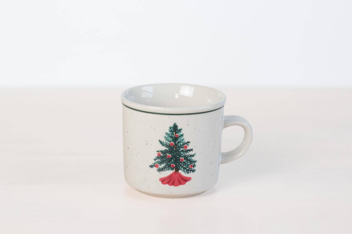 Vintage Christmas Tree Stoneware Mug | Folk Craft Holiday
