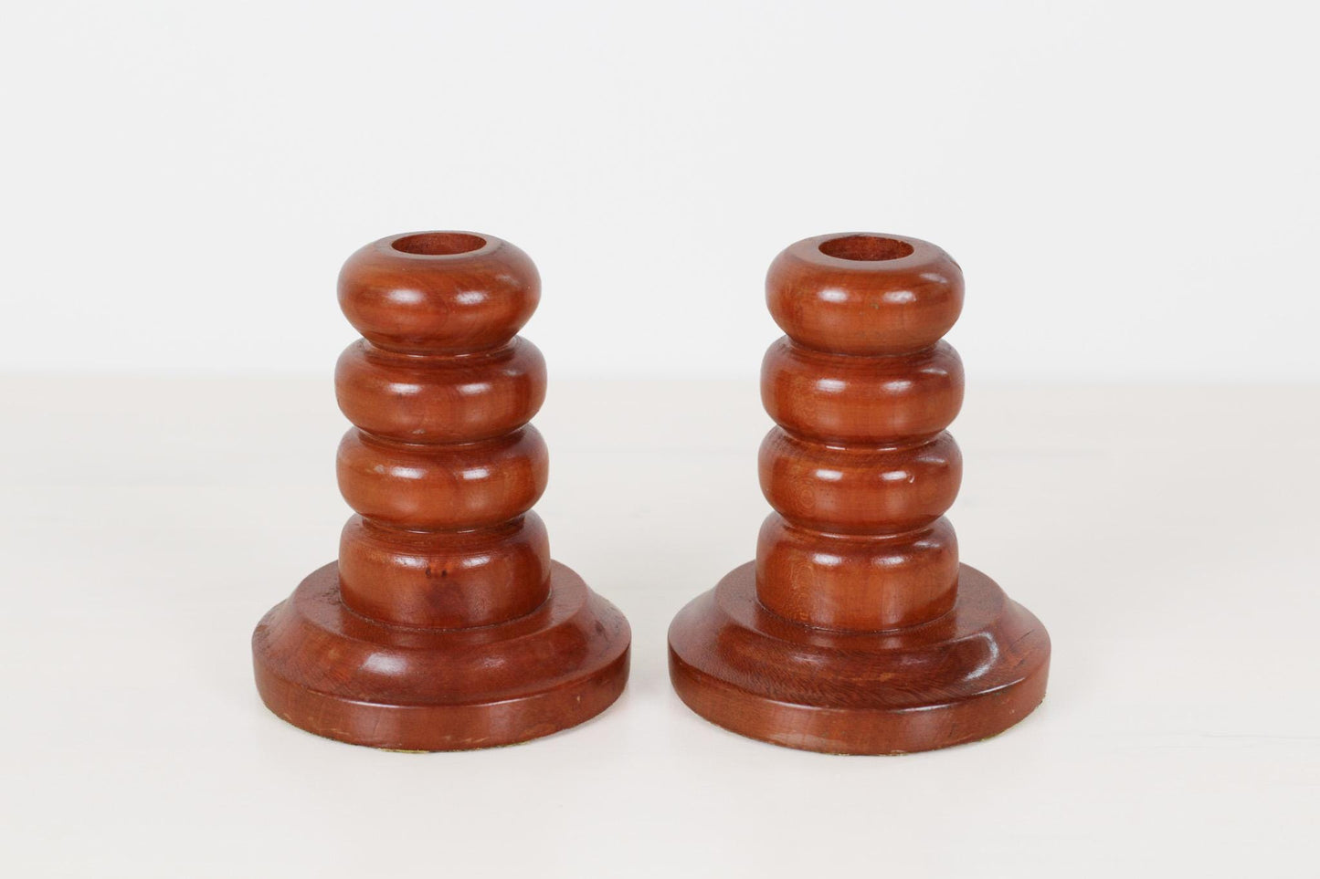 Pair of Vintage Hand-Turned Wood Candlesticks