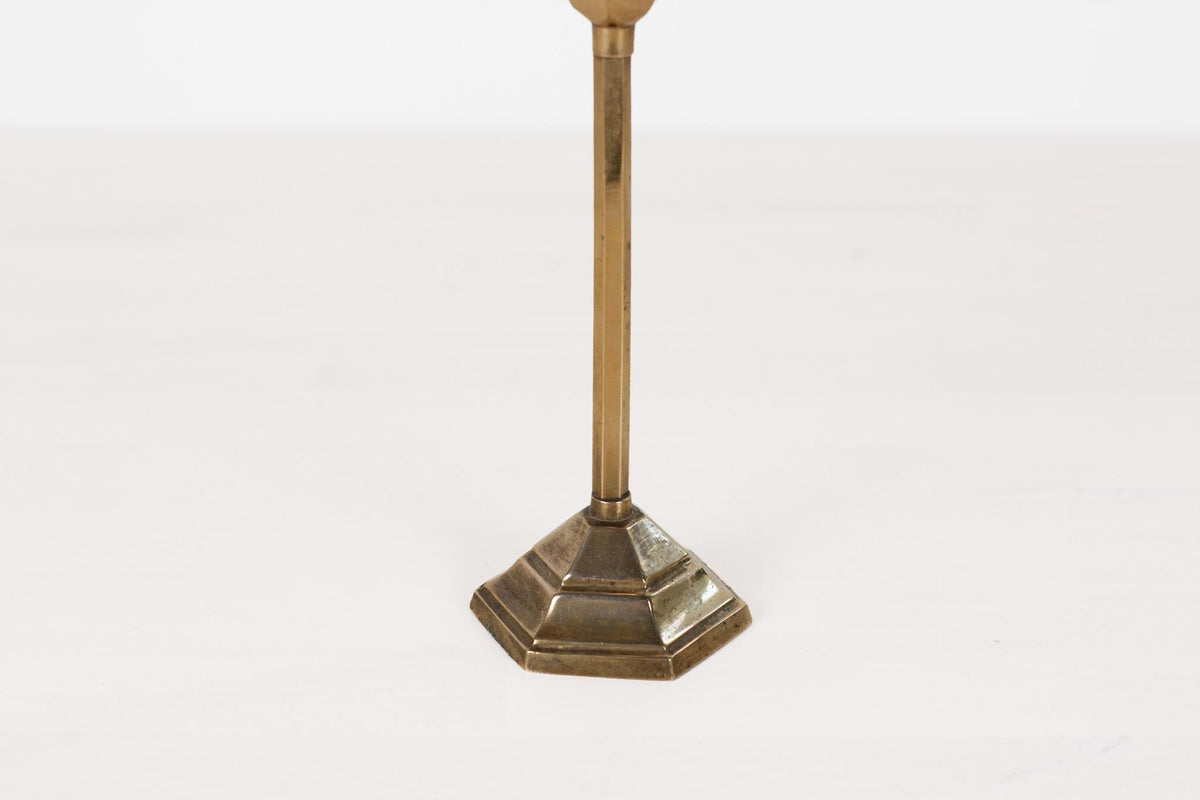 Vintage Brass Art Deco Candlestick with Hexagonal Base