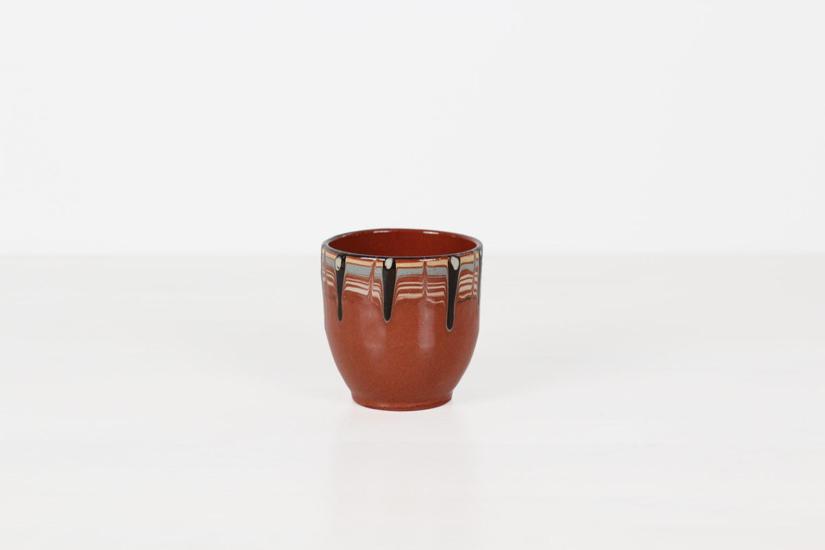 Vintage Bulgarian Troyan Pottery Tumbler with Feathered Glaze