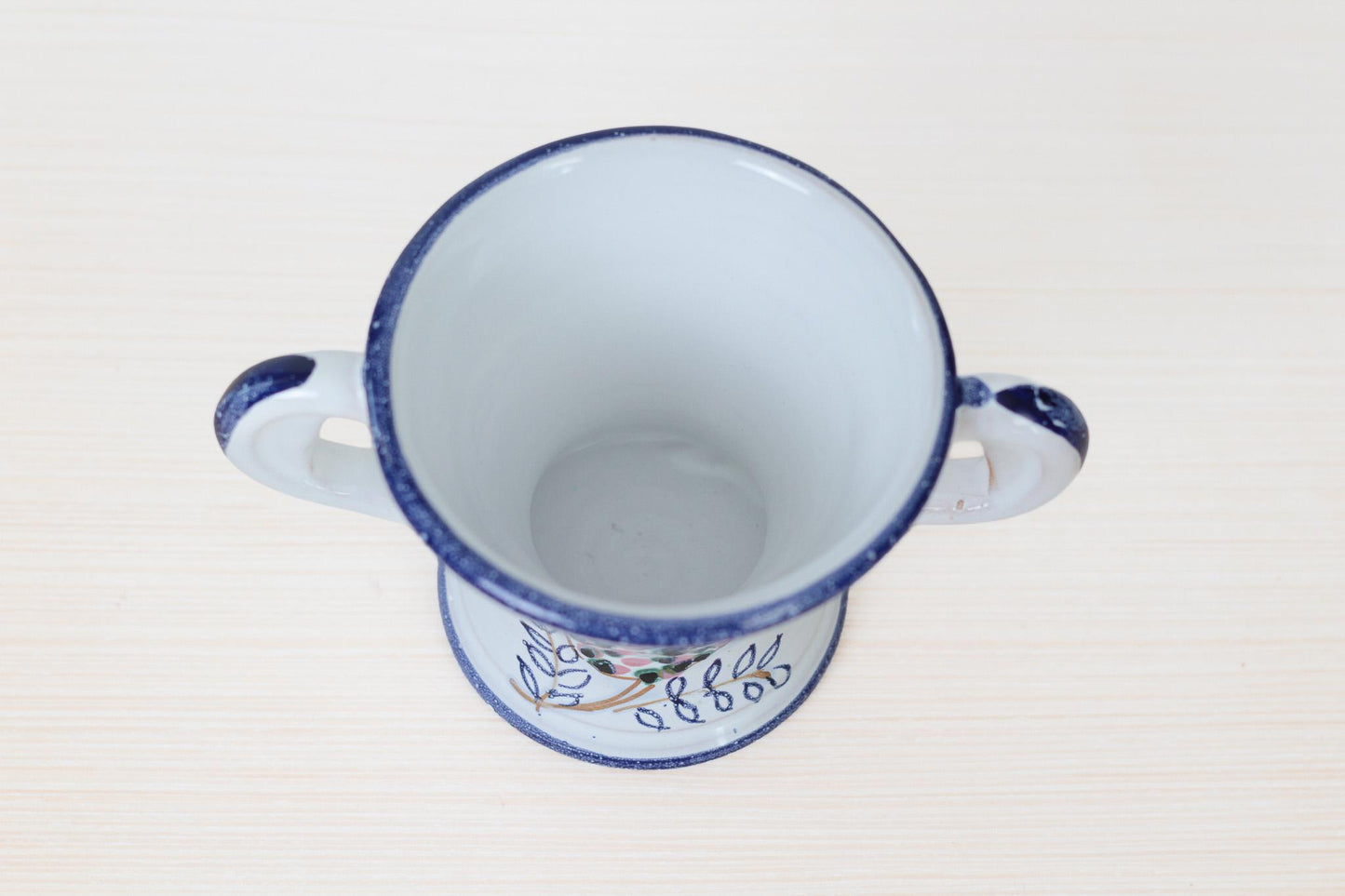 Vintage Italian Ceramic Sugar Bowl with Hand-Painted Bird