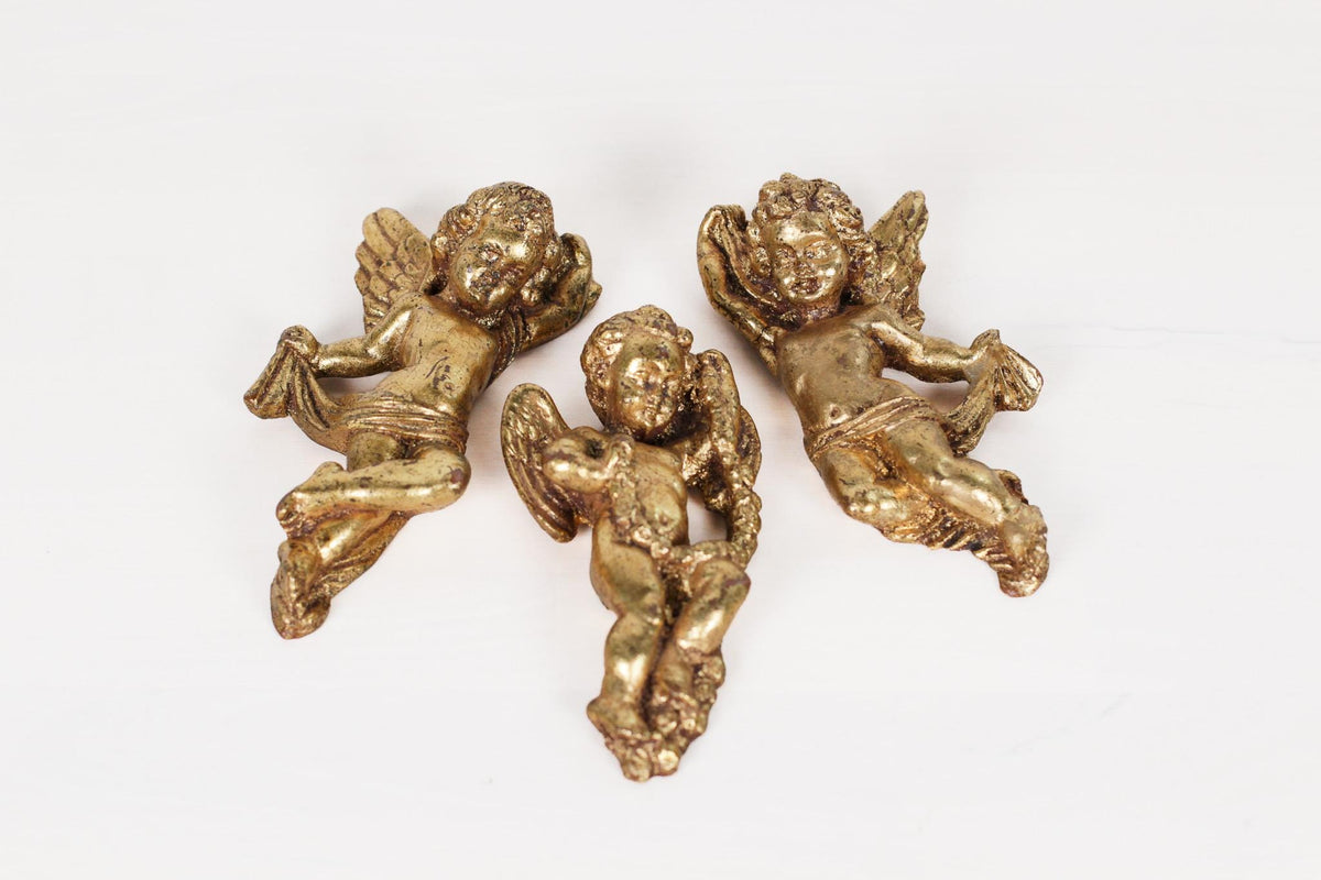Vintage French Gold Leaf Cherub Wall Plaques, Set of 3