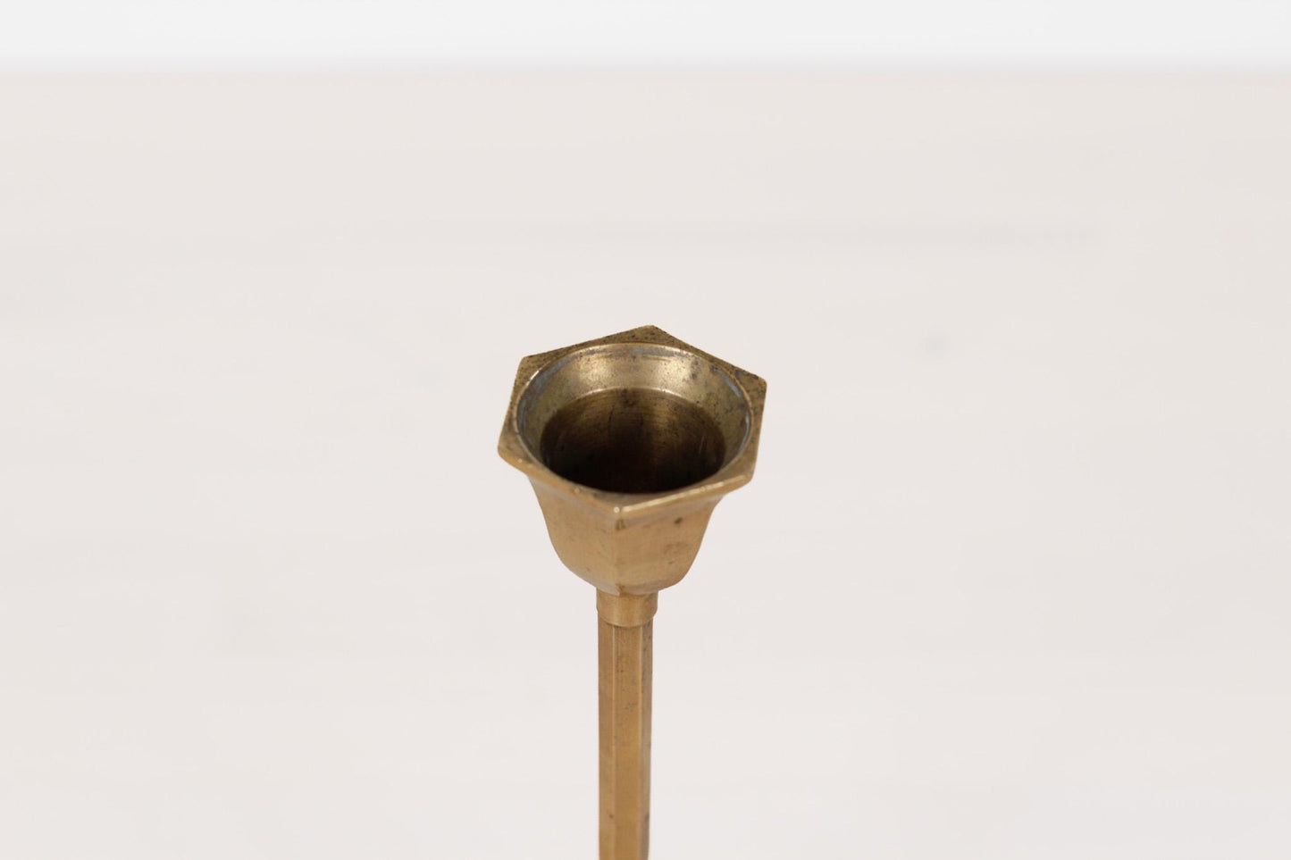 Vintage Brass Art Deco Candlestick with Hexagonal Base