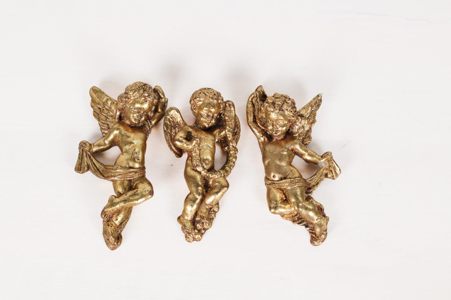 Vintage Set of 3 French Gold Leaf Cherub Wall Hangings