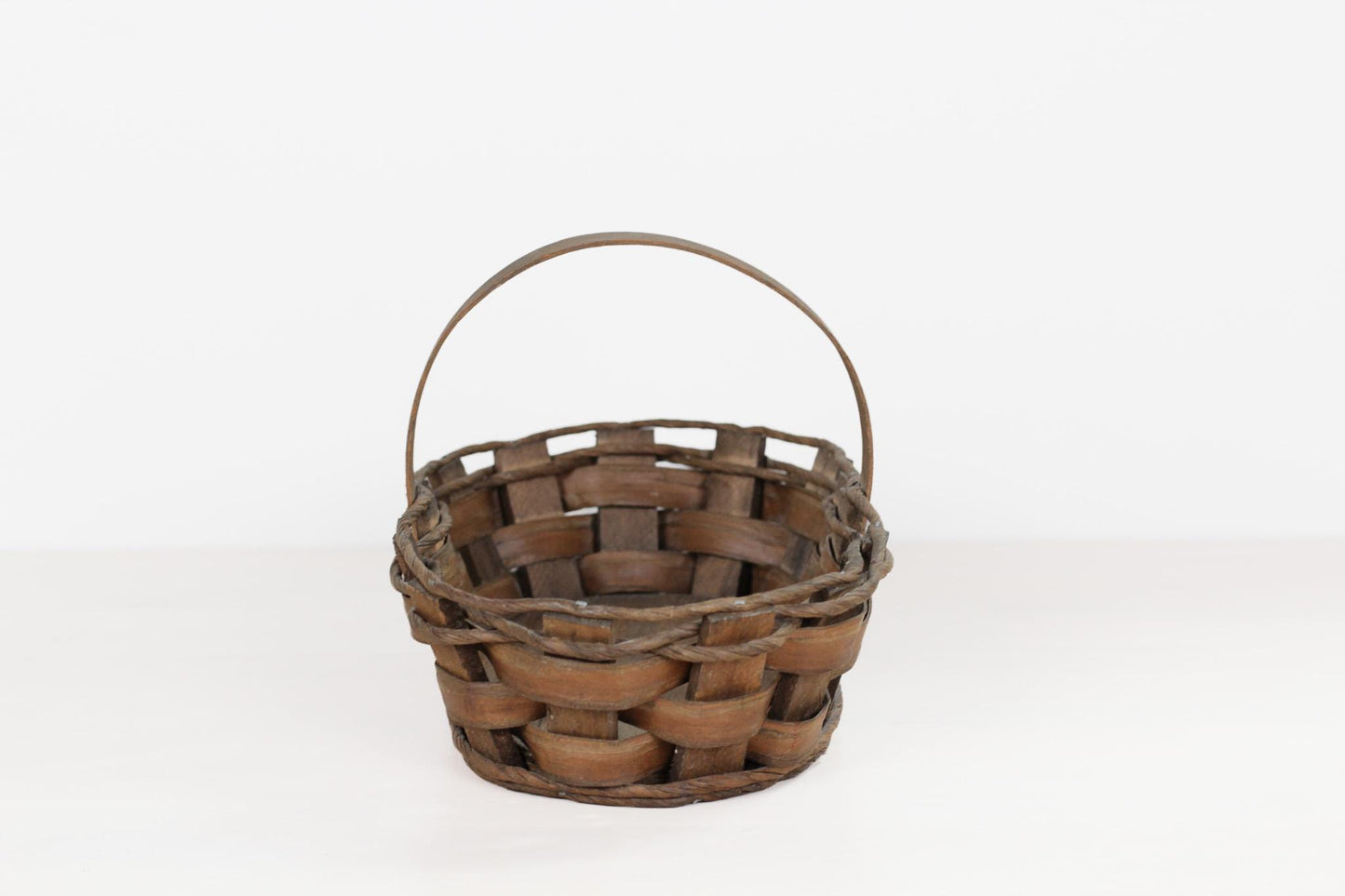 Vintage Handwoven Oval Gathering Basket with Handle