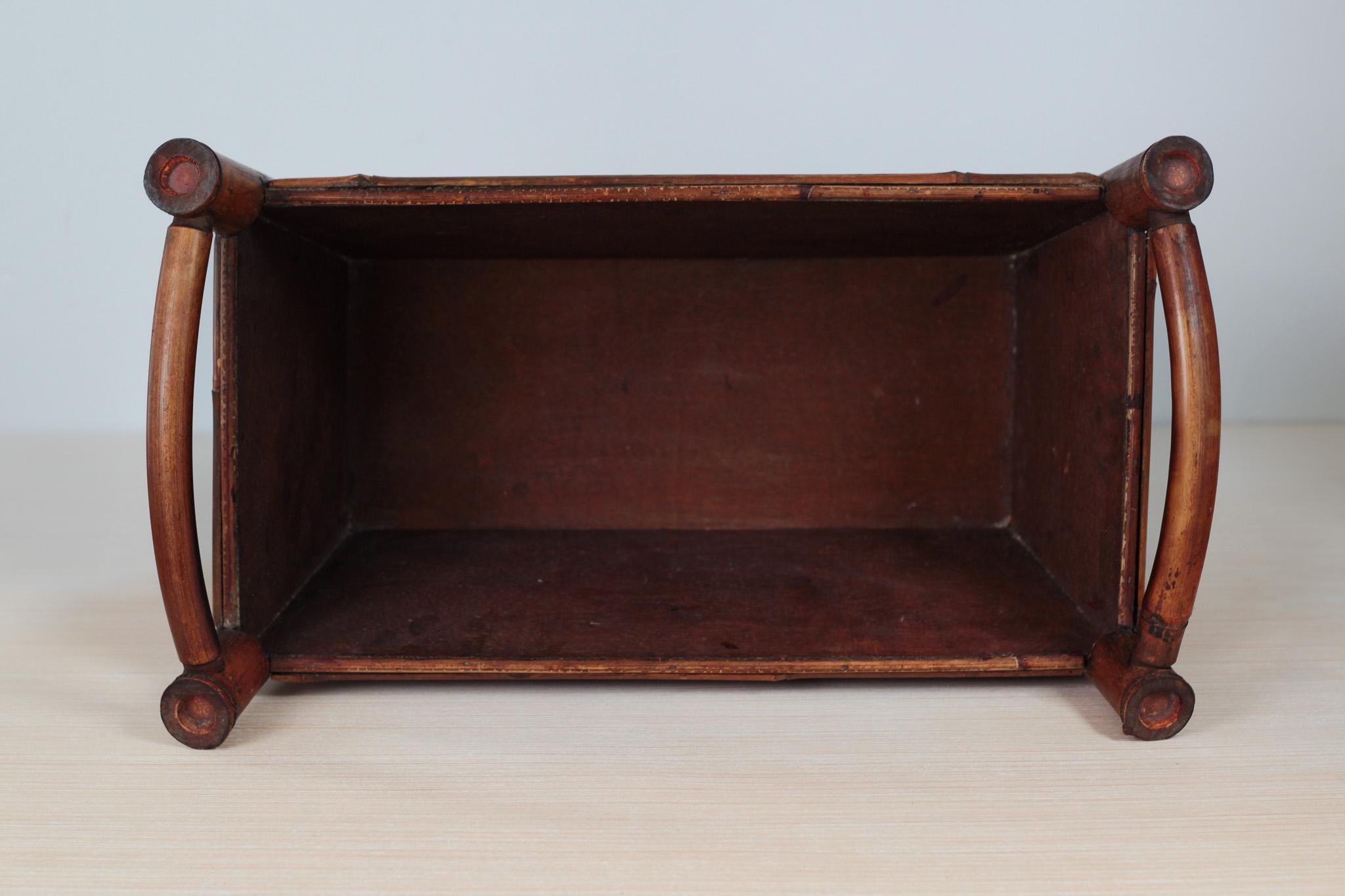 Mid-Century Chinoiserie Bamboo Rattan Footed Planter with Handles