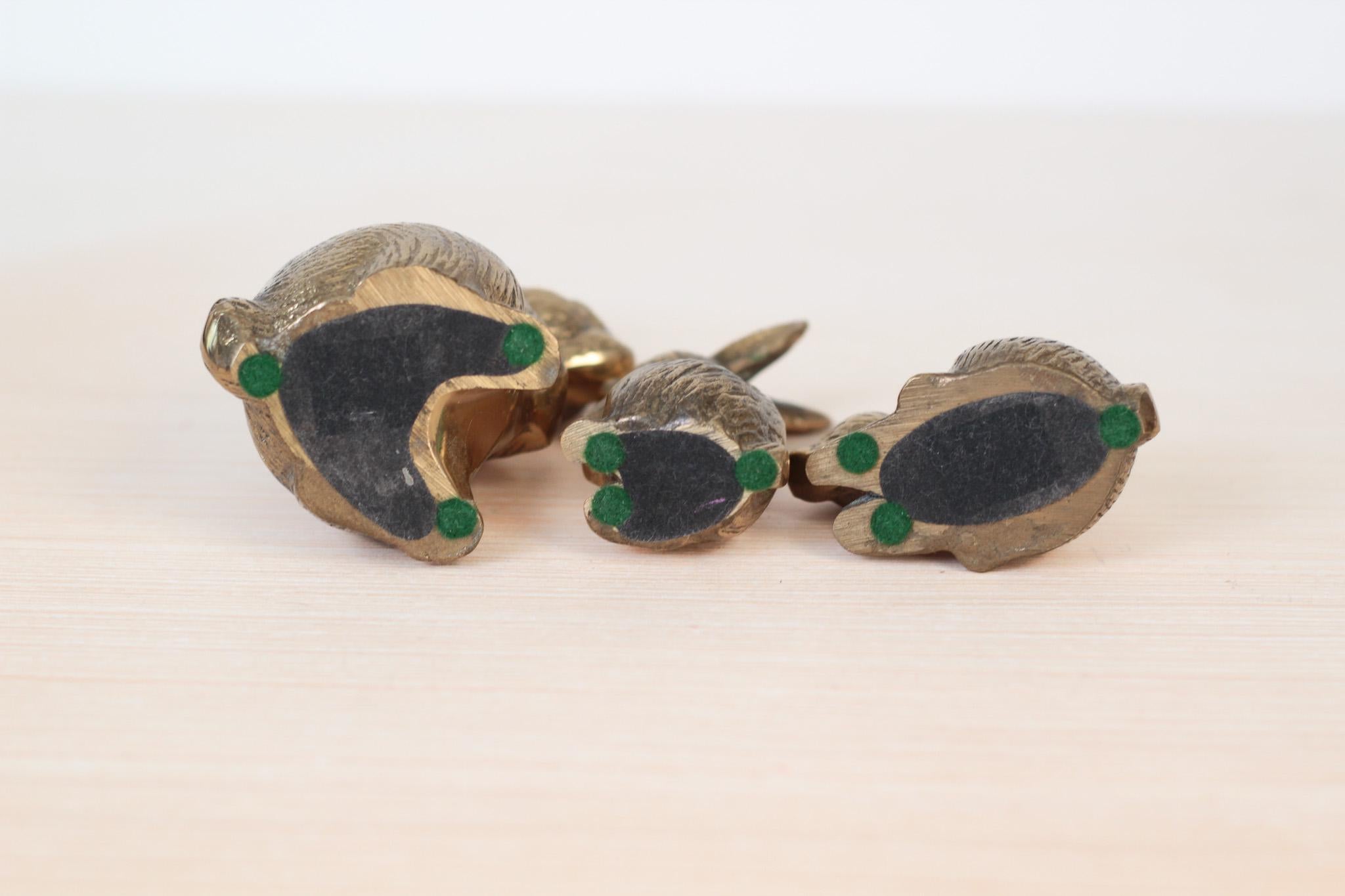 Set of 3 Vintage Solid Brass Bunny Rabbit Figurines