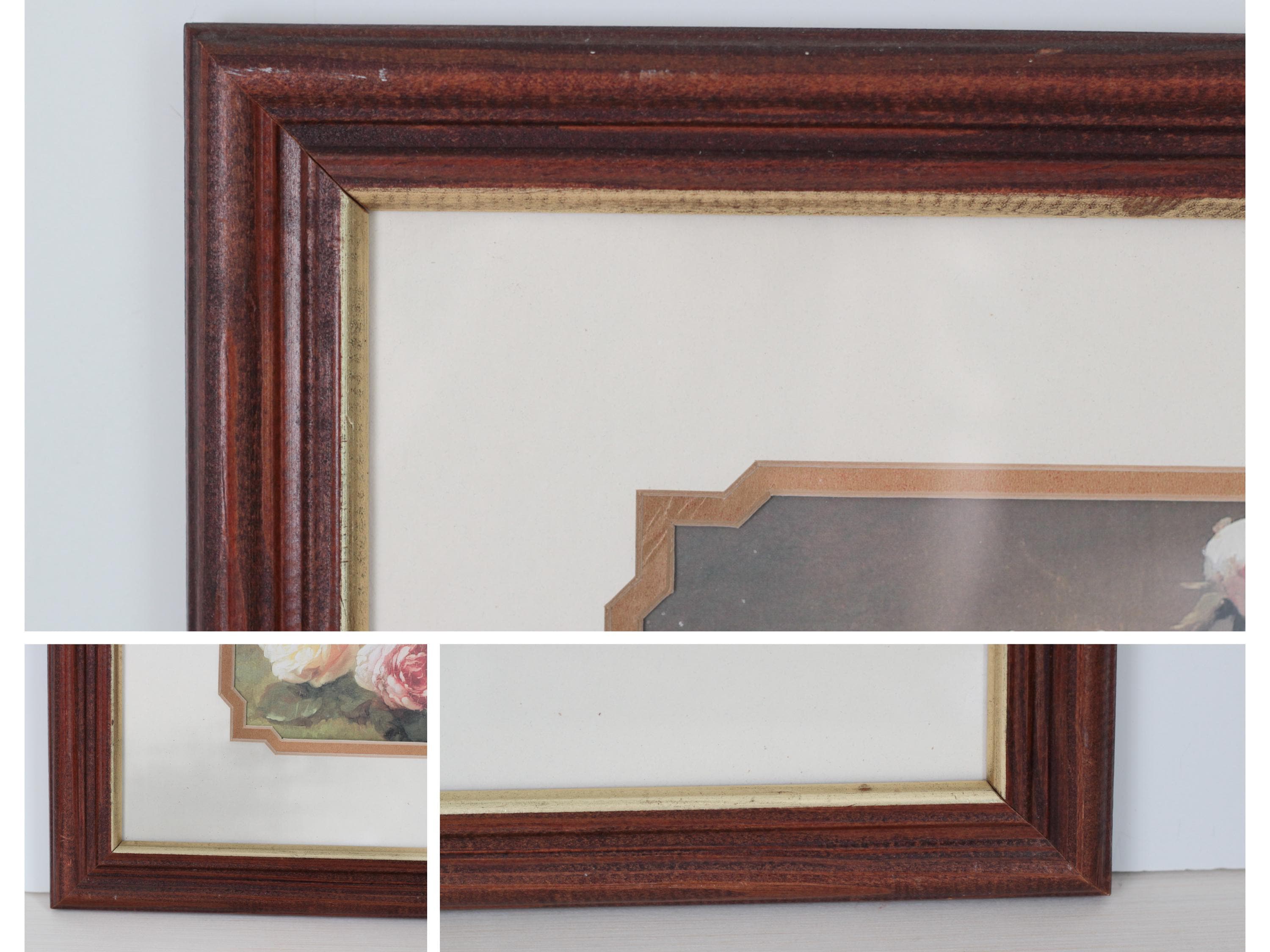 Vintage Moody Floral Rose Print in Wood Frame with Glass