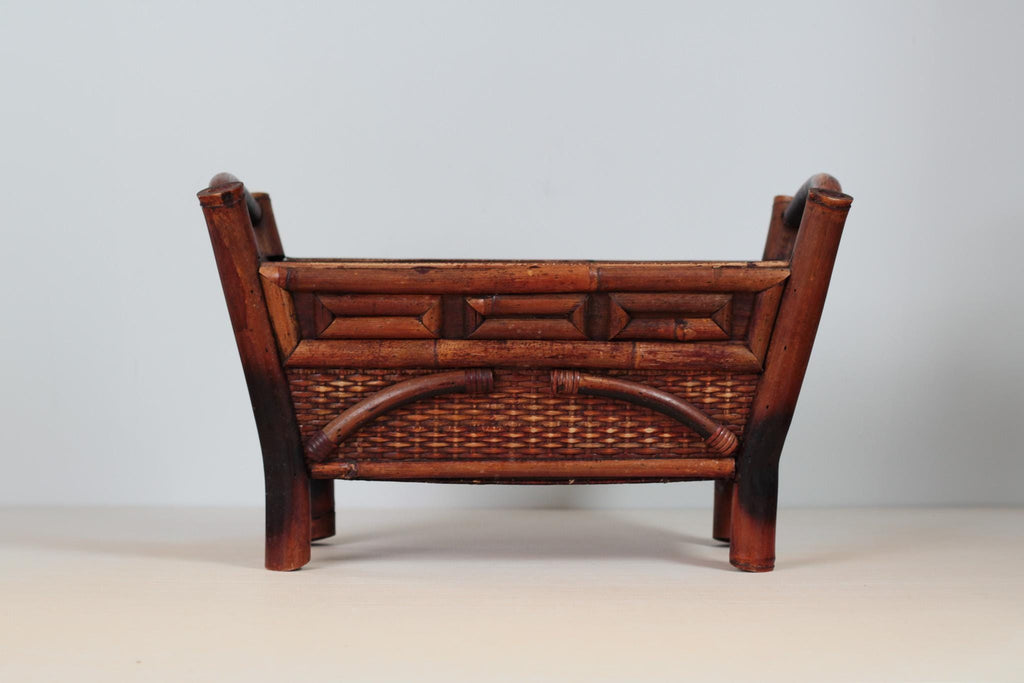 Mid-Century Chinoiserie Bamboo Rattan Footed Planter with Handles