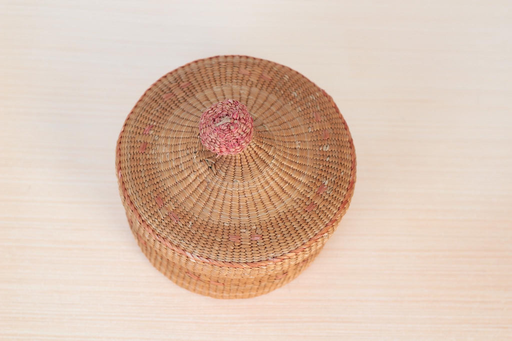 Vintage Handwoven Seagrass Lidded Basket