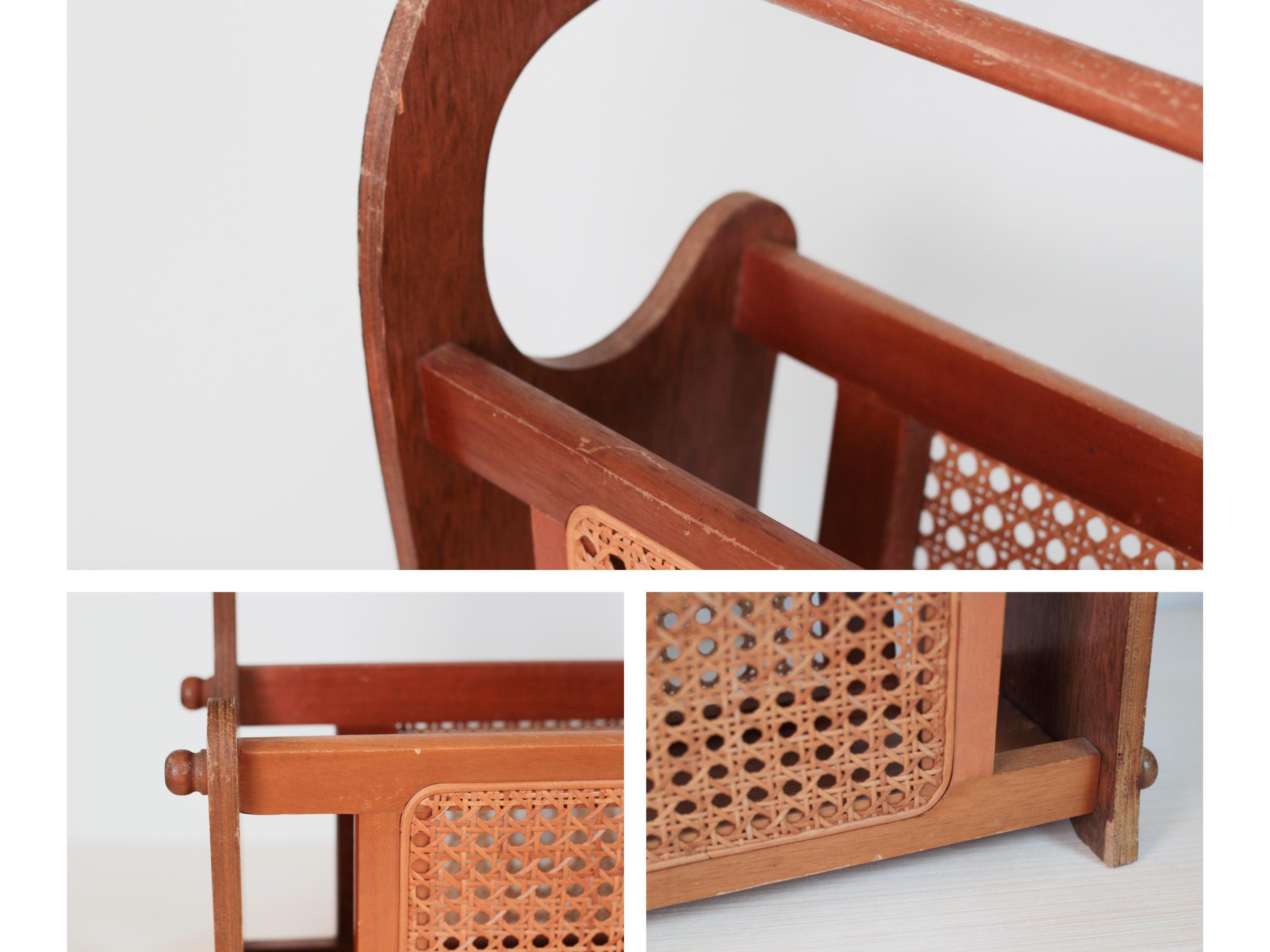 Vintage Wood and Cane Magazine Rack