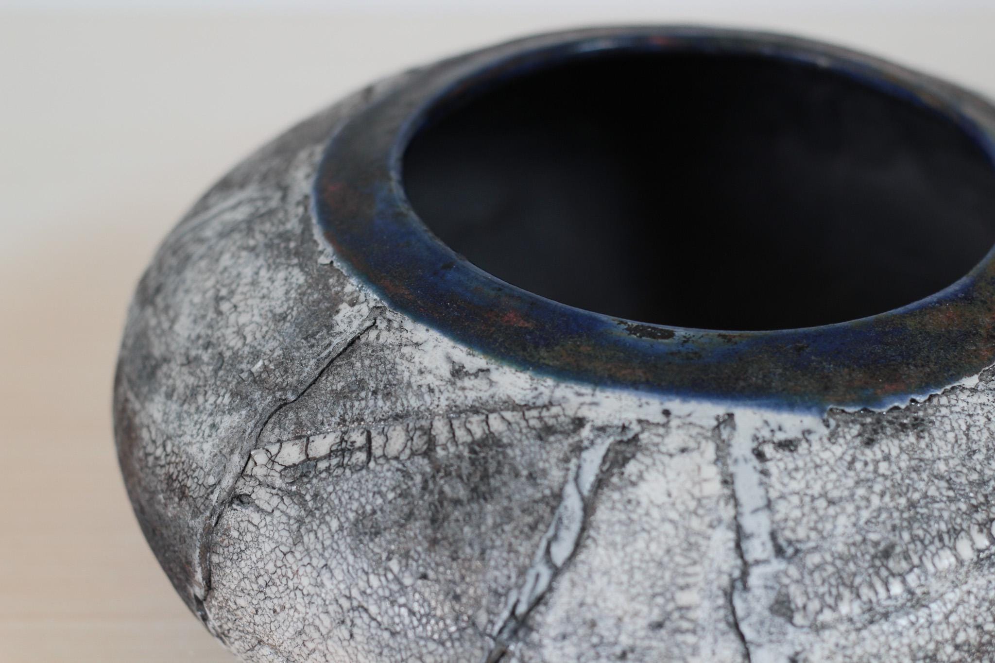 Vintage Raku Studio Pottery Sculptural Bowl, Signed by Artist