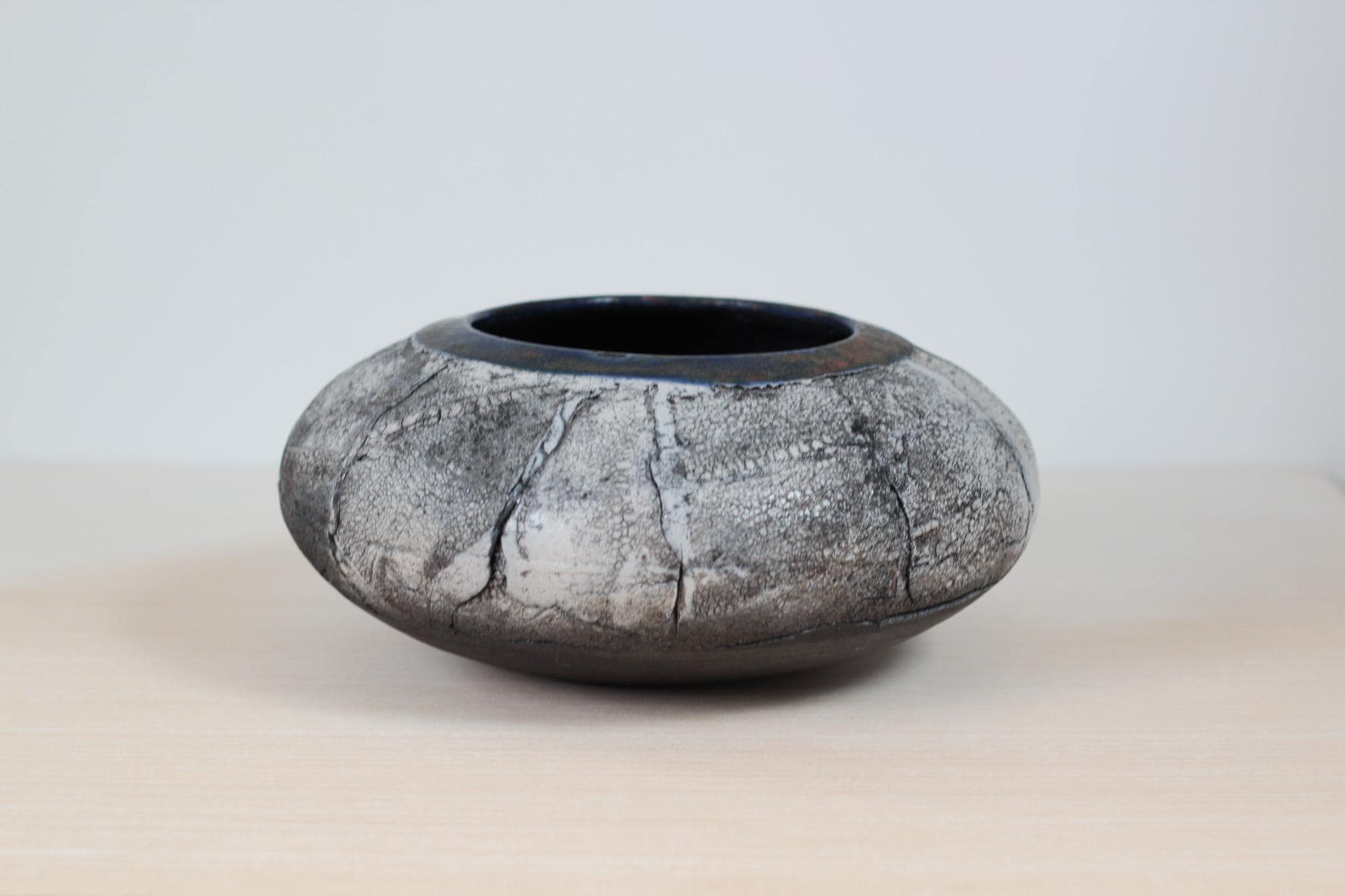 Vintage Raku Studio Pottery Sculptural Bowl, Signed by Artist