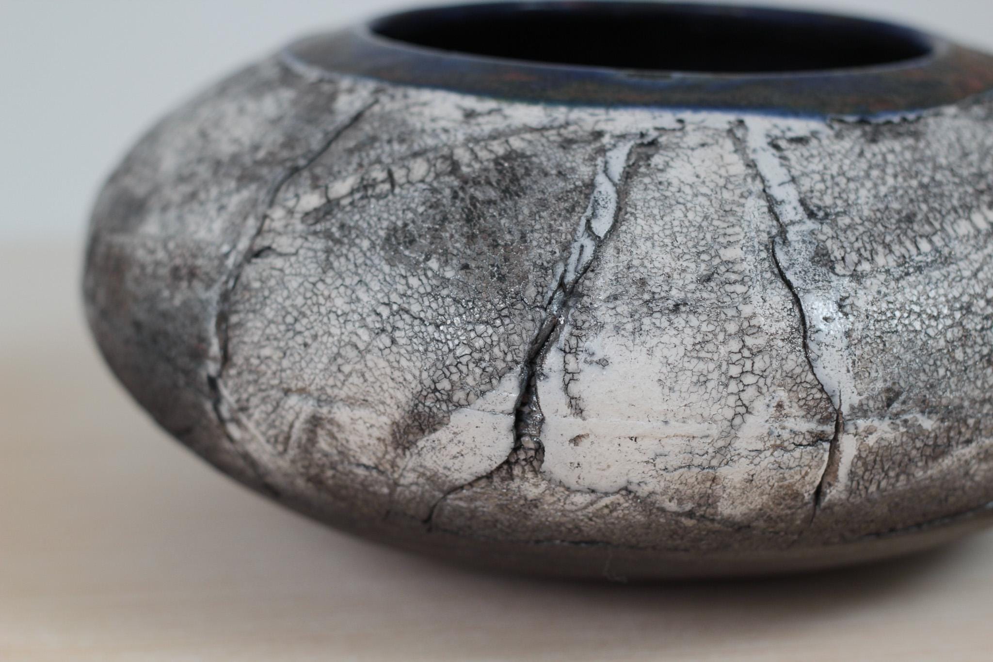 Vintage Raku Studio Pottery Sculptural Bowl, Signed by Artist