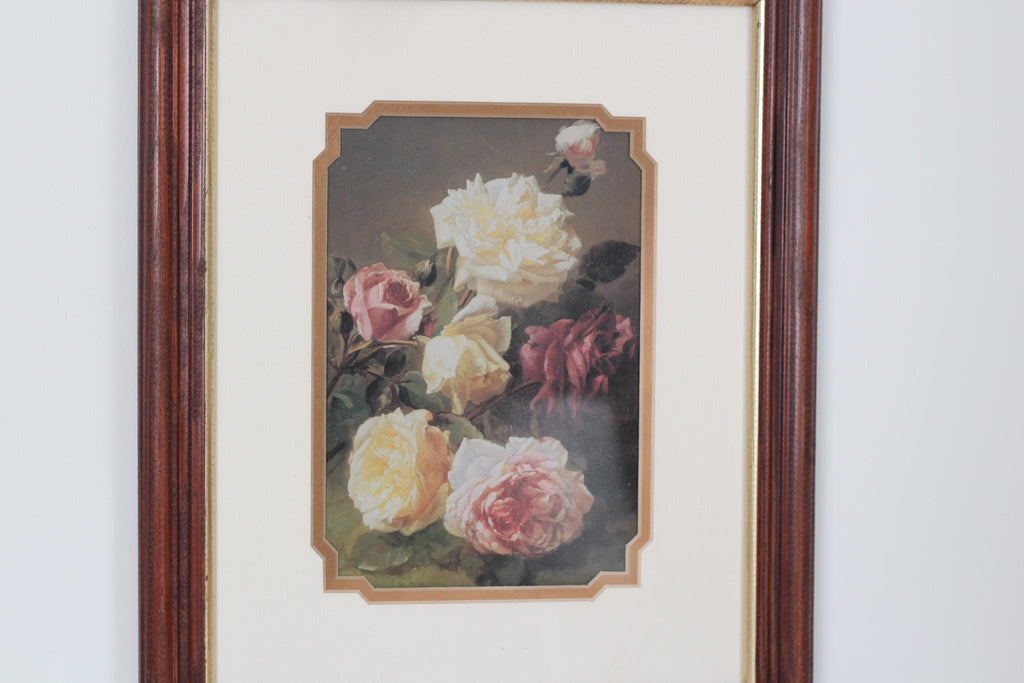 Vintage Moody Floral Rose Print in Wood Frame with Glass
